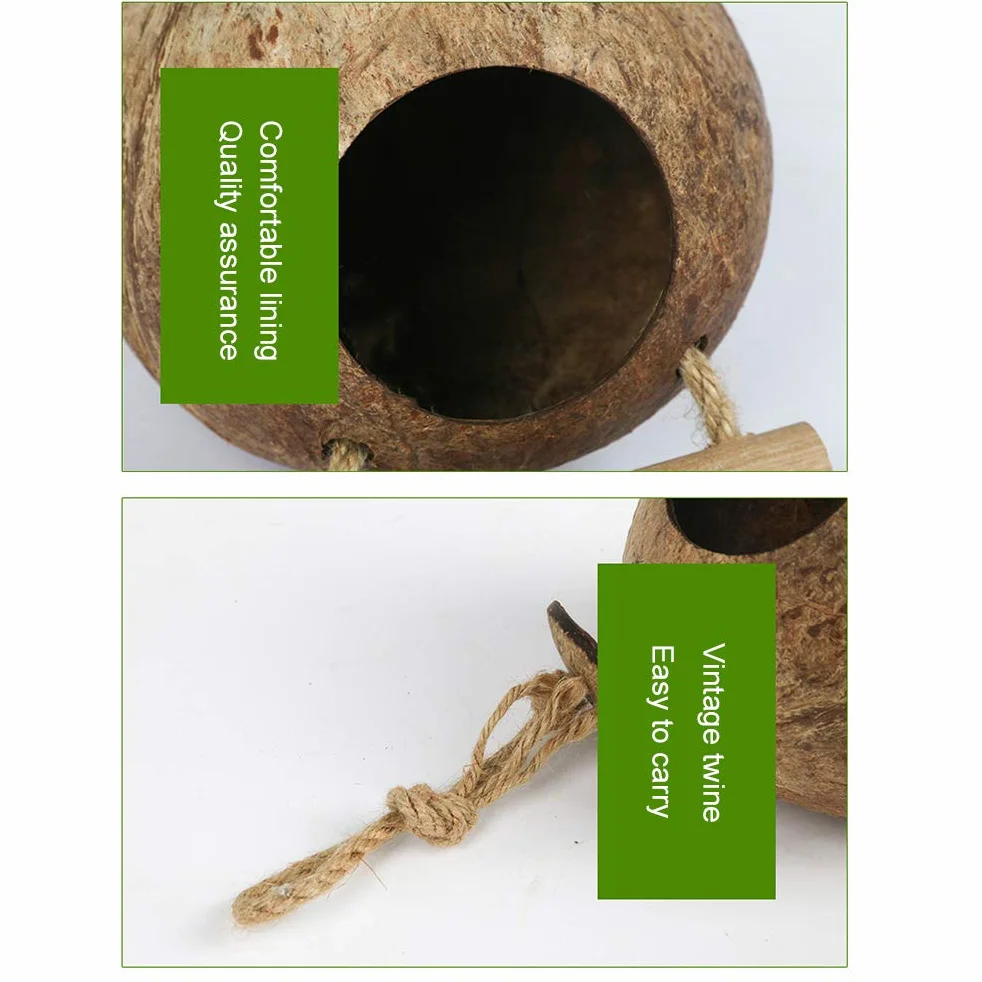 Naturalny orzech kokosowy, gniazdo dla ptaków, gniazdo do papugi, papugi, papugi, ławy nimphentiche ptaki kanaryjskie, łapki chomik, drabina wspinaczkowa, wisząca huśtawka