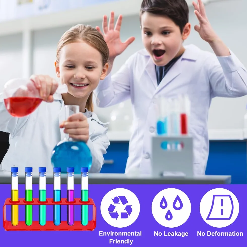 7 szt. plastikowych probówek dla dzieci, plastikowe rurki ze stojakiem dla dzieci sprzęt naukowy dzieci zabawa w wodzie zabawka edukacyjna domowe zestawy naukowe dla chłopców i dziewcząt