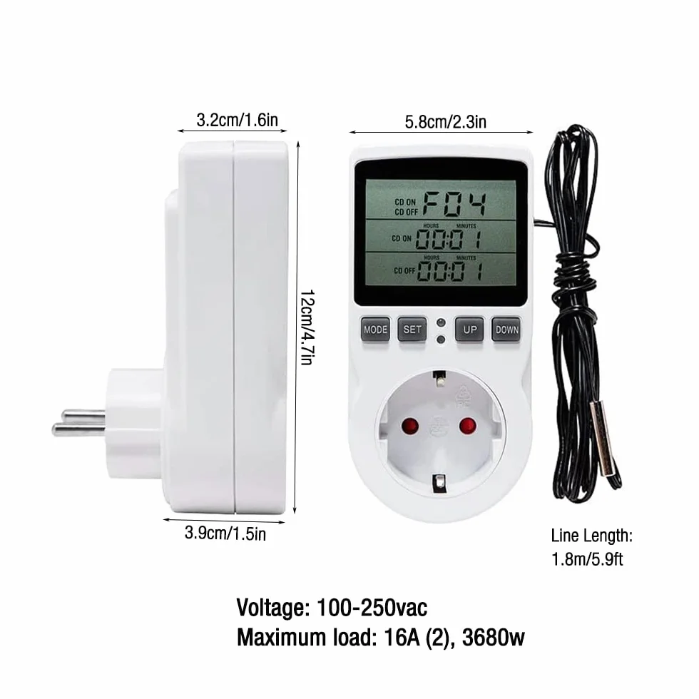 Foreverup Cyfrowy Termostat Wtyczka 230V, Regulator Temperatury z Sondą do Inkubatora Cieplarnianego Akwarium Gad