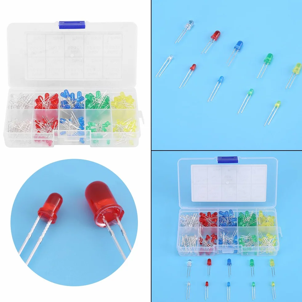 Zestaw 200 Sztuk Mini Diody LED 3mm 5mm 5 Kolorów 2 Pin Okrągły Rozproszone