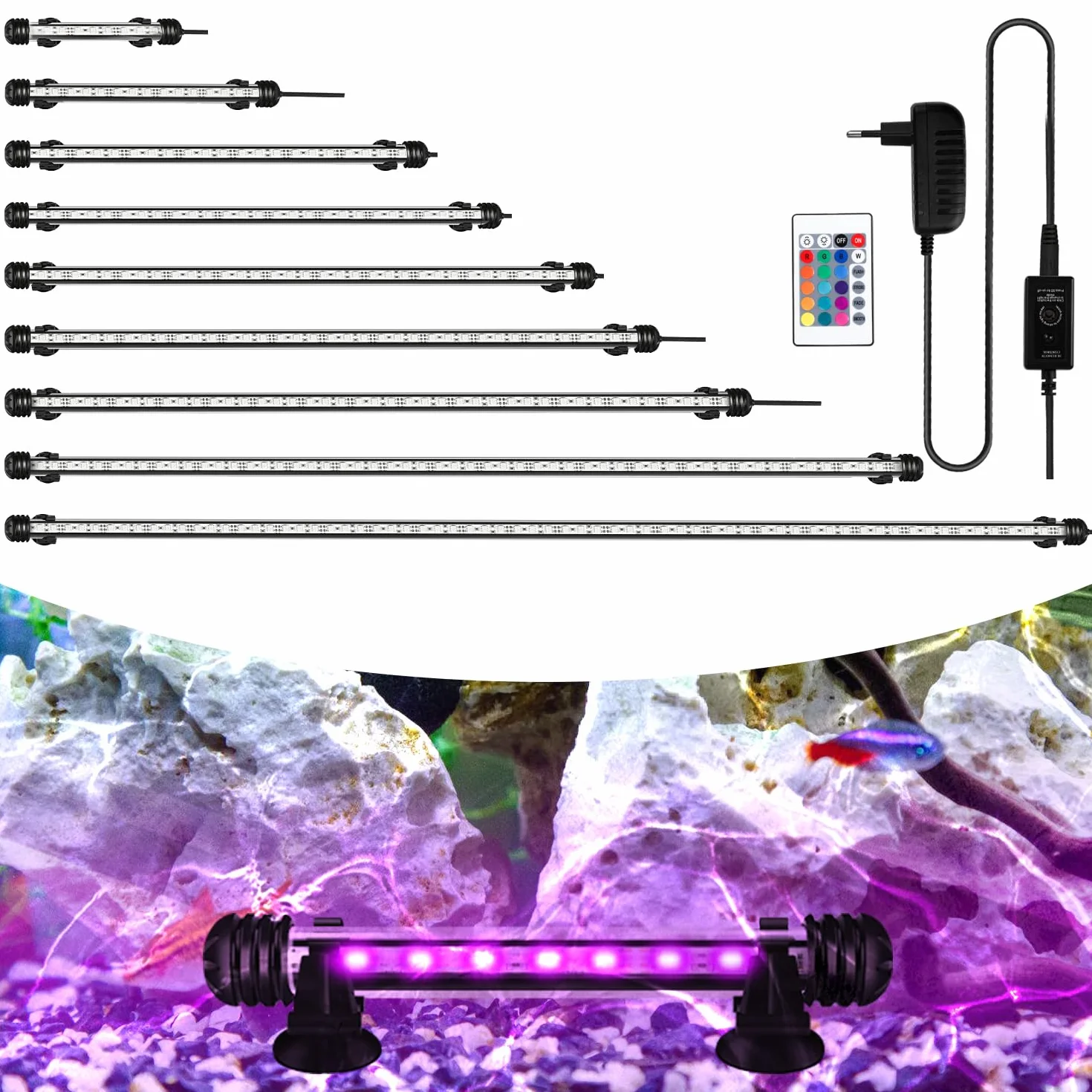 Sonnewelt Oświetlenie akwarium, oświetlenie LED do akwarium 112cm Wodoodporna lampa do akwarium Podwodna listwa oświetleniowa LED 11W do akwarium