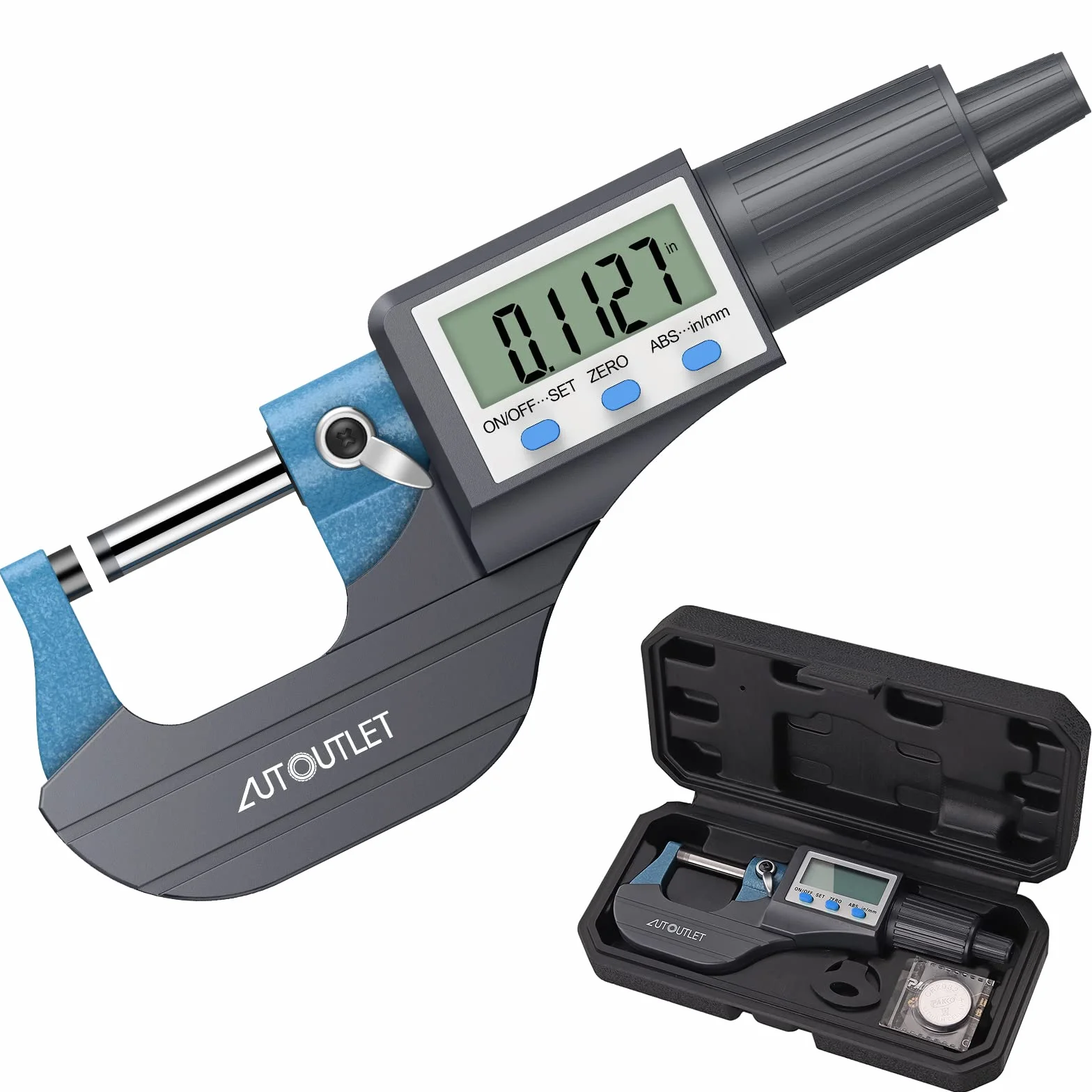 AUTOUTLET Cyfrowy mikrometr elektroniczny wyświetlacz LCD elektroniczny miernik 0~25 mm cyfrowy mikrometr zewnętrzny z trybami bezwzględnymi i przyrostowymi calami/metrycznymi