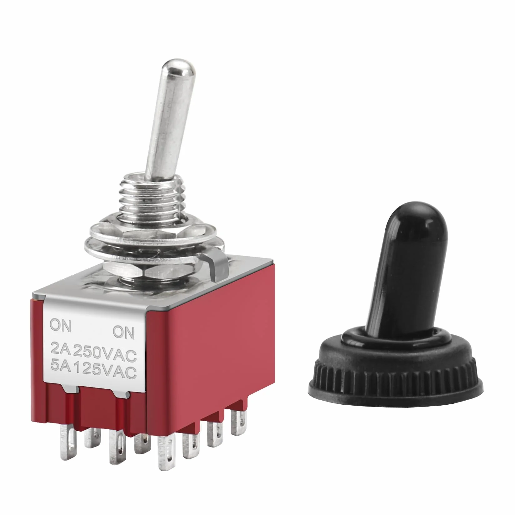 Heschen Miniaturowy przełącznik przełączający MTS-402 ON-ON 4PDT 12-biegunowy, 2 A 250 V, 5 A 120 V, UR na liście, z wodoodporną pokrywą, 2 sztuki
