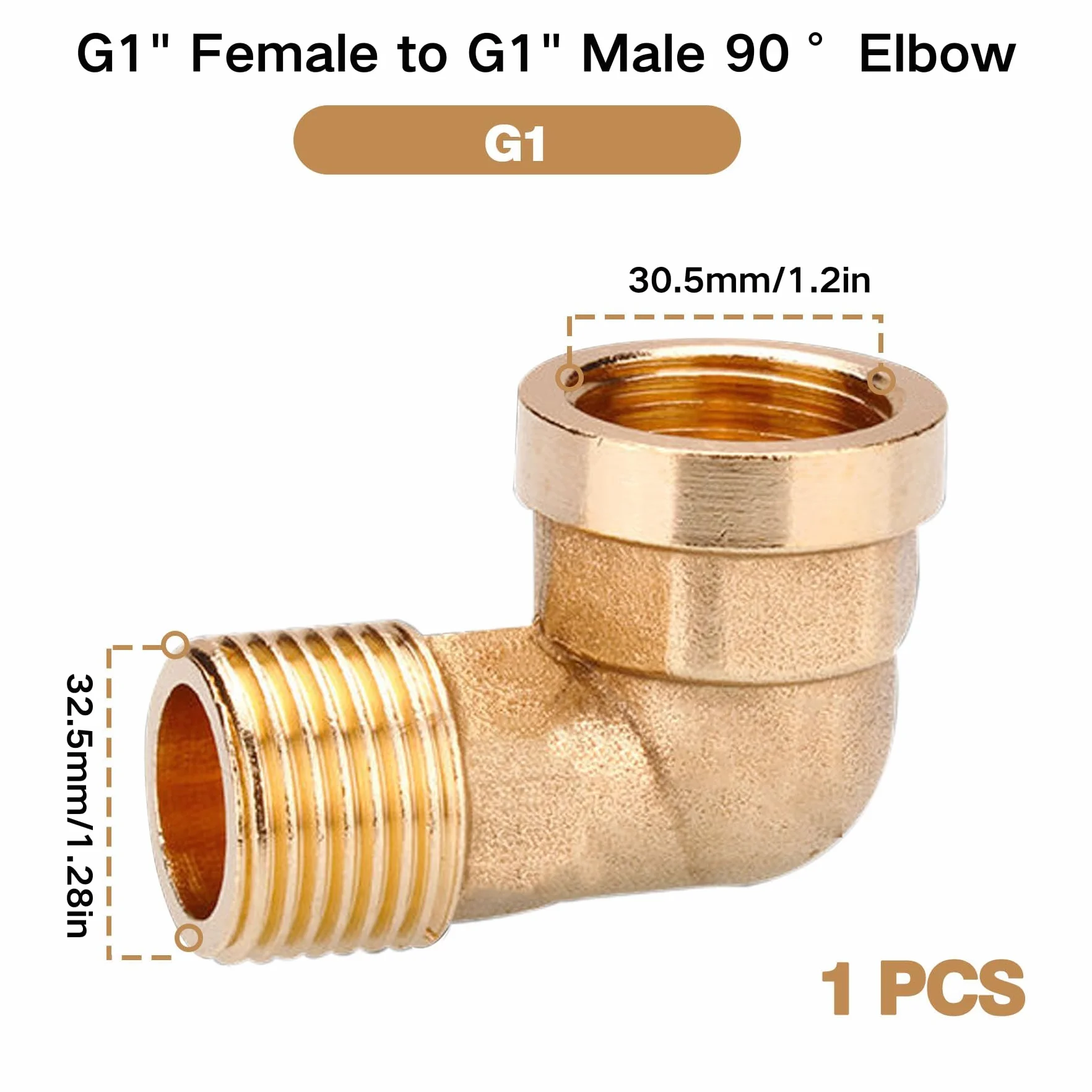Mosiężny kąt 90° 1" IG/AG, złączka gwintowana do wody pitnej