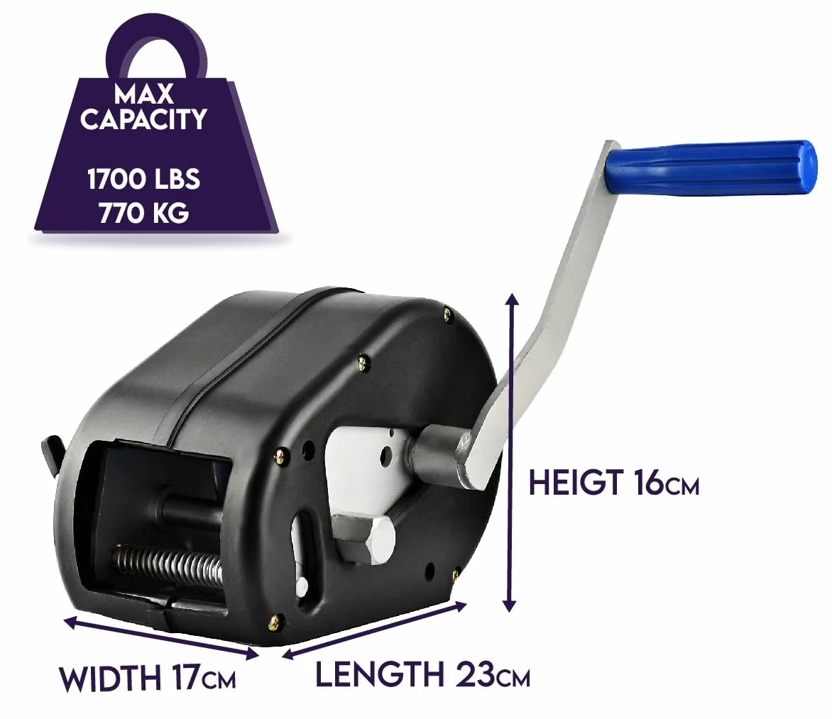 Wyciągarka Ręczna 1700 lbs 770 kg, Pas 10 m, Stal Węglowa, Hamulec Zapadkowy