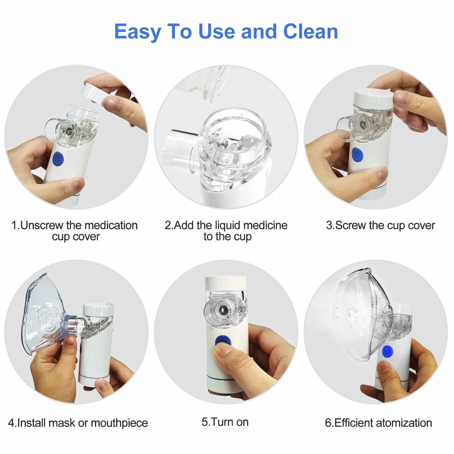 Nebulizator inhalator cichy przenośny akumulator aerozol USB dla dorosłych i dzieci z ustnikiem