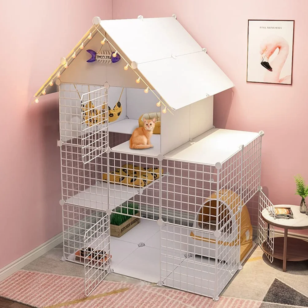 Klatka dla kota Ogrodzenie dla kota Odpinany drut Kryty Domek dla majsterkowiczów Duży trening Idealny dla 1-2 kotów (Rozmiar: 111 x 75 x 146 cm)