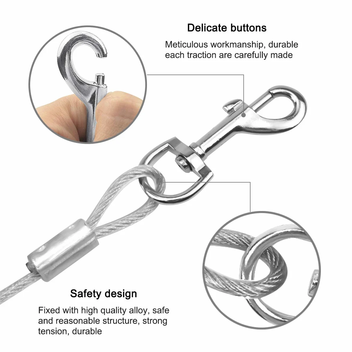 Jinlaili 5 m (5 m) Tie Out Cables dla psów, dla zwierząt domowych, dla małych średnich lub dużych psów (biały)
