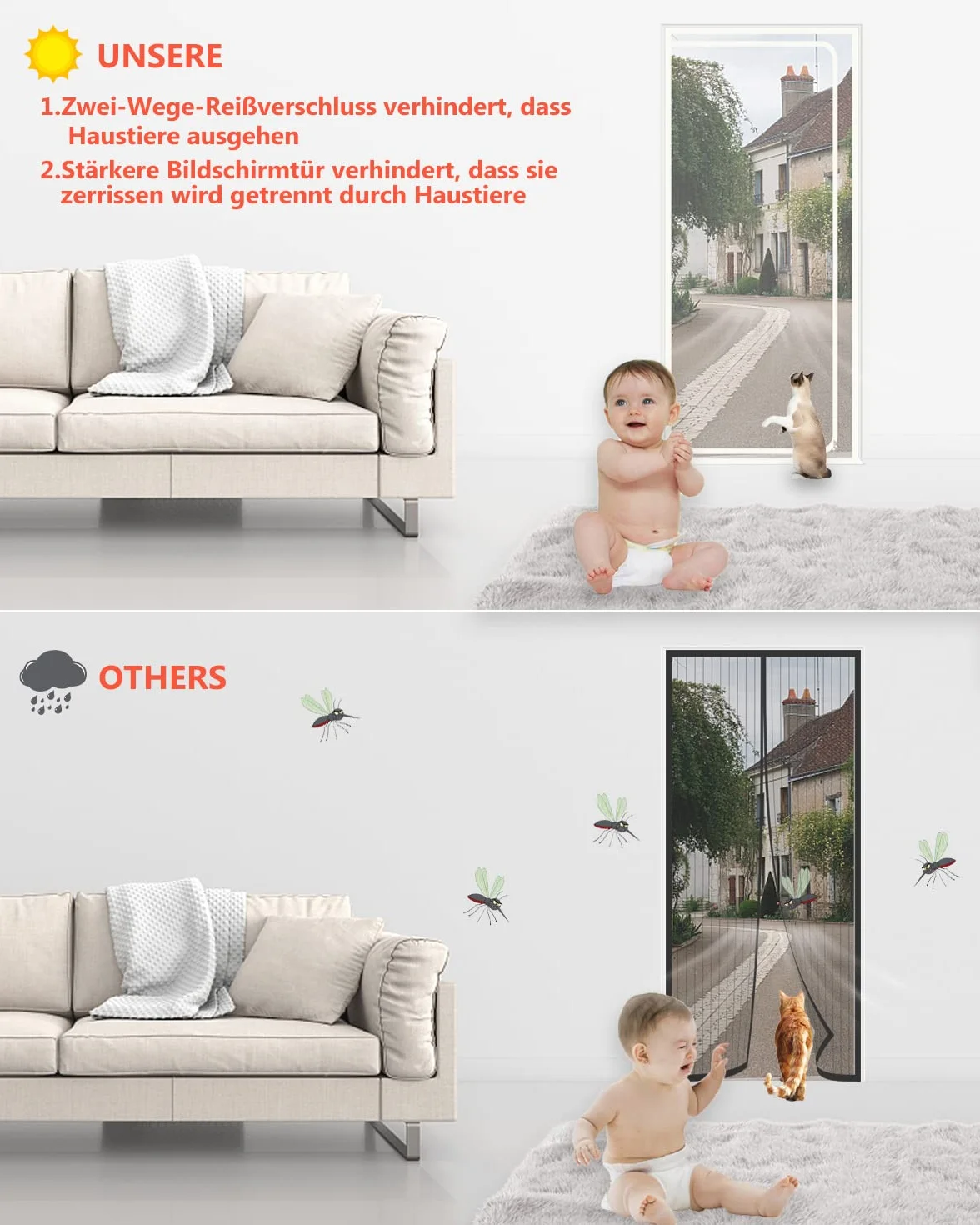SHRRL Kratka Ochronna dla Kota na Drzwi Balkonowe - Pogrubiona, do Salonu, Sypialni, Kuchni, Tarasu - Z Zamkiem Błyskawicznym (90 x 210 cm)