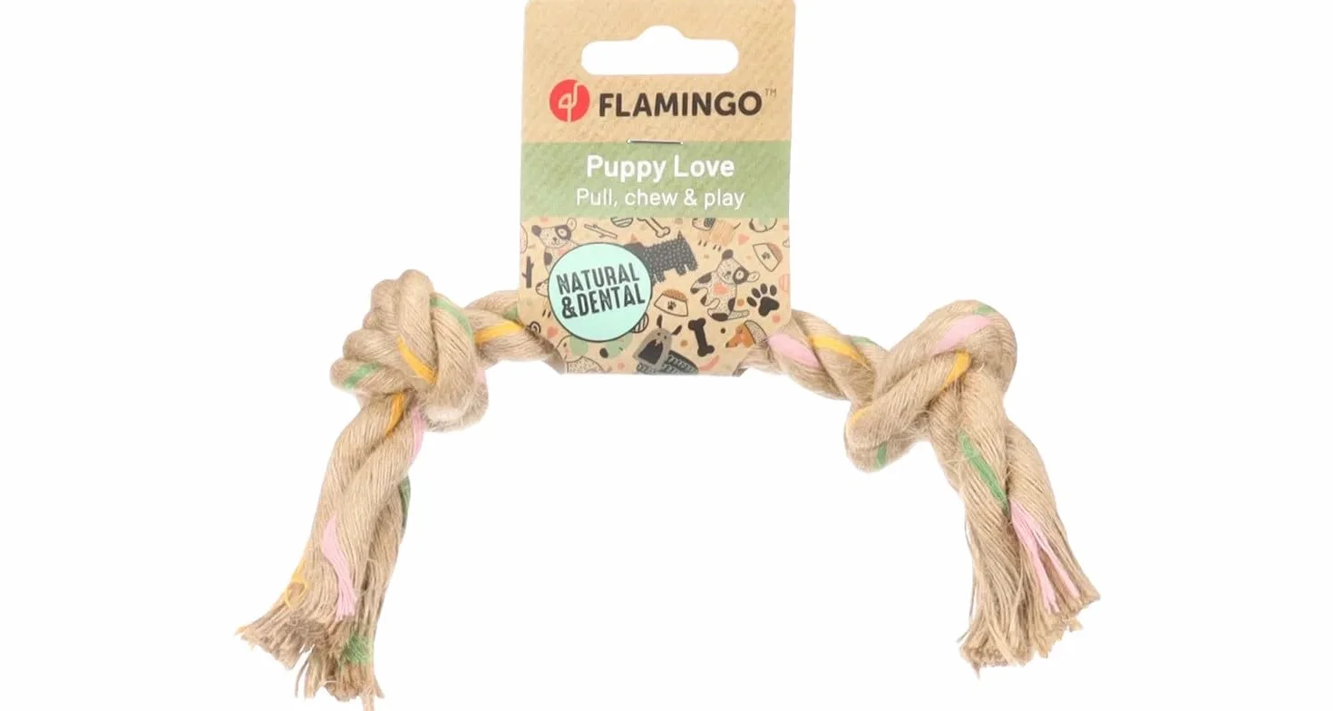 Flamingo Zabawka dla szczeniąt konopi Luro kość wiązana 2 brązowe węzły S - 22x4x4cm
