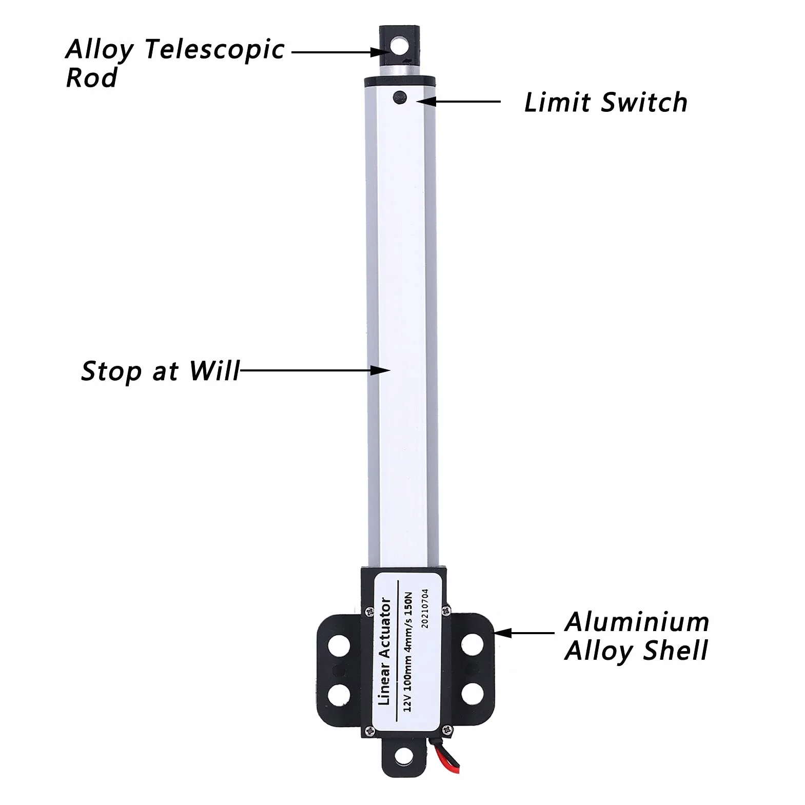Elektryczny Siłownik Liniowy, Skok 4 Mini Siłownik Ruchu 12 V DC Mały, Napięcie Wejściowe 12 V Niski Poziom Hałasu Zabezpieczenie Przed Zwarciem Elektryczny Mikro Siłownik Liniowy (Skok 100mm-8mm/s-70N)