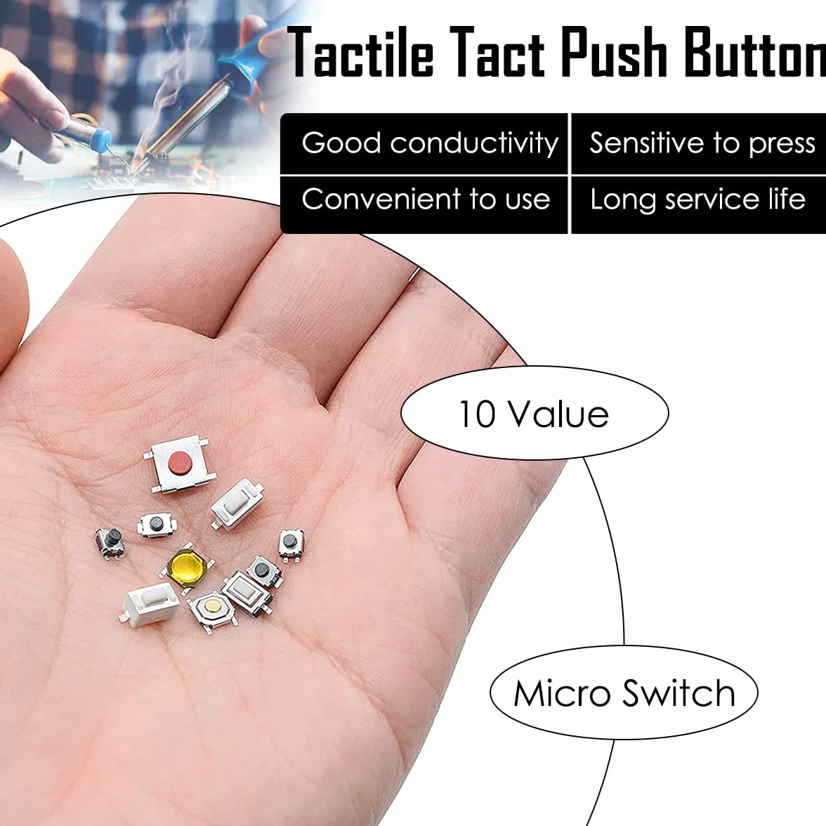 10 Value Micro Switch Dotykowy Przycisk Push Button, Momentary Tact Asortyment Zestaw Przełącznik kart elektronicznych (250 sztuk) z plastikowym pudełkiem do pilota samochodowego