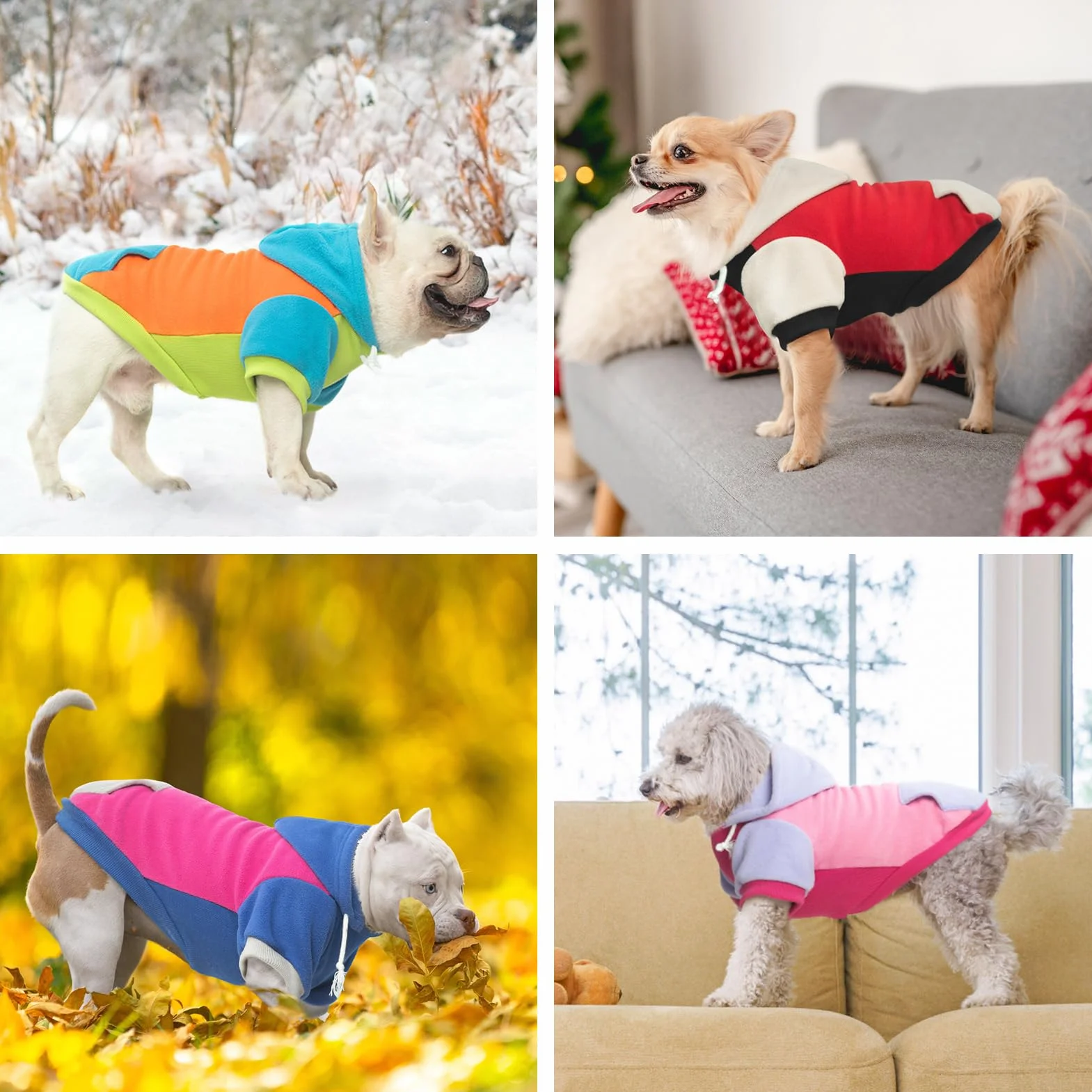 BEAUTYZOO Polarowa bluza z kapturem dla psa z kieszenią i otworem na smycz, rozciągliwa, mała, średnia, duże ubrania dla psów, na jesień, zimę, zimne dni, designerskie kolory, ciepłe kurtki dla psów,