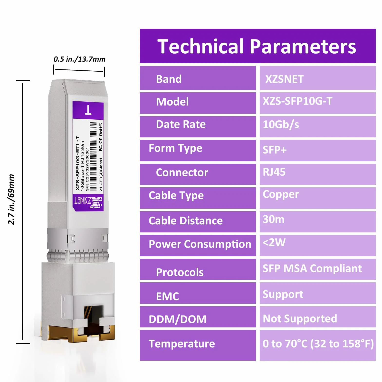Transceiver 10GBASE-T SFP+ RJ45 1/2.5/5/10G miedziany SFP+ Ethernet kompatybilny Cisco SFP-10G-T-S Ubiquiti UniFi UF-RJ45-10G Mikrotik S+RJ10