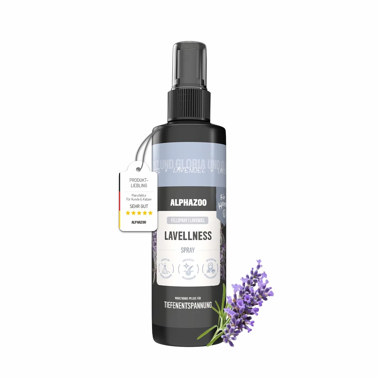 alphazoo Lavellness spray do sierści dla psów 250 ml – delikatna pielęgnacja sierści z lawendą, aloesem i masłem shea – kojący skórę, połysk i relaks bez spłukiwania