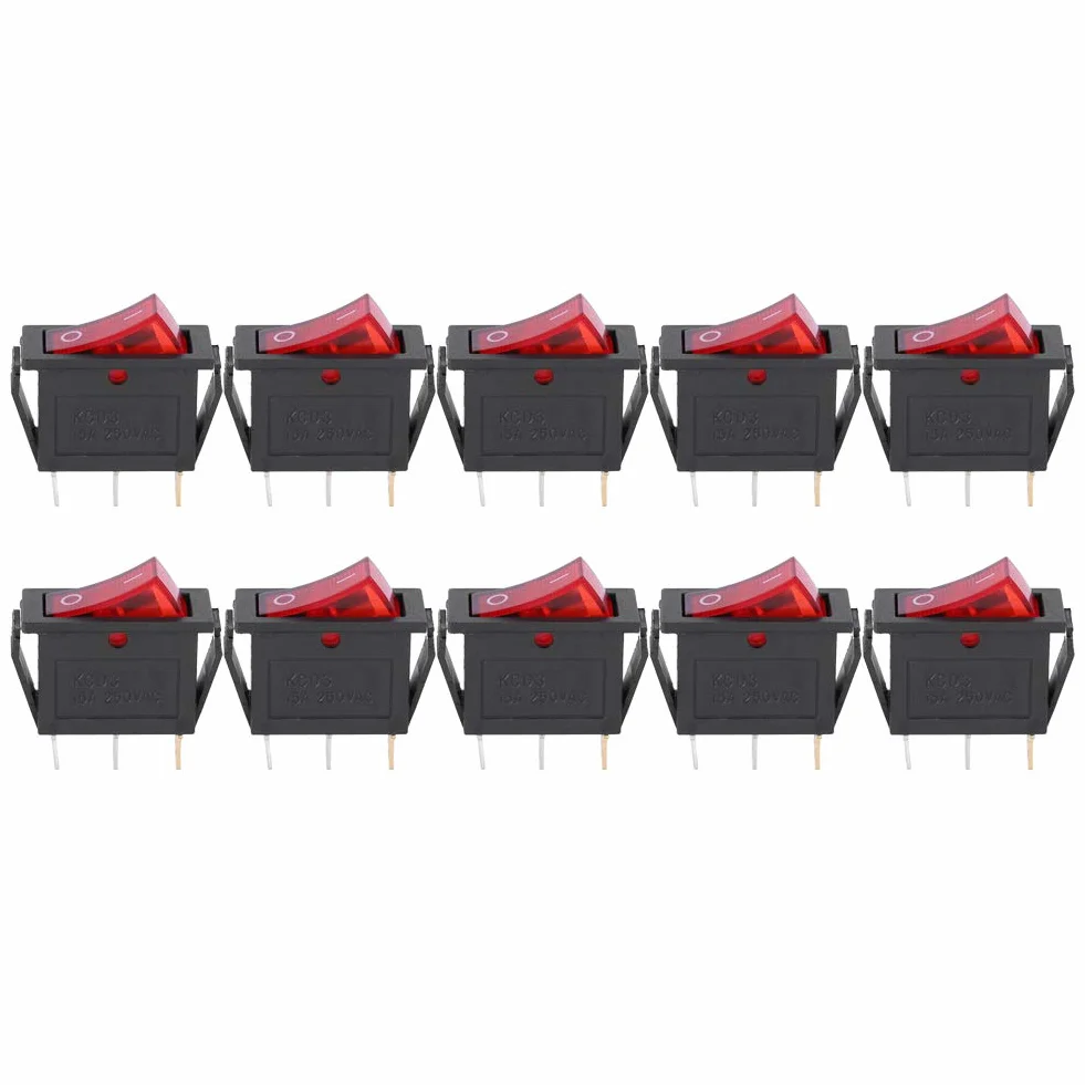 10 sztuk 3-pinowy przełącznik kołyskowy, KCD3 On/Off czerwony przełącznik kołyskowy, pozycja akcesoria do sprzętu AGD, do urządzeń przemysłowych, Inne elementy elektroniczne