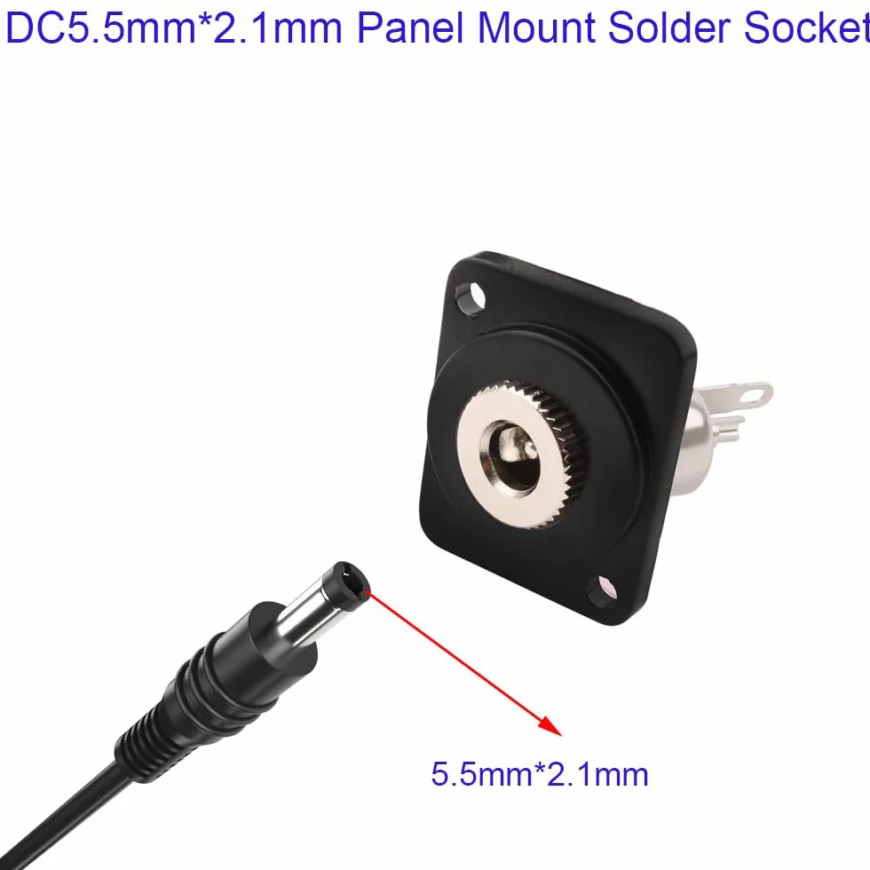 RUNCCI-YUN 5,5 x 2,1 mm wtyk drążony DC 2Pin DC panel Mount wtyczka DC Power Jack gniazdo DC5521 lutowanie żeńskie panel Mount wtyczka 5,5 x 2,1 mm DC złącze wtykowe niskonapięciowe złącze wtykowe