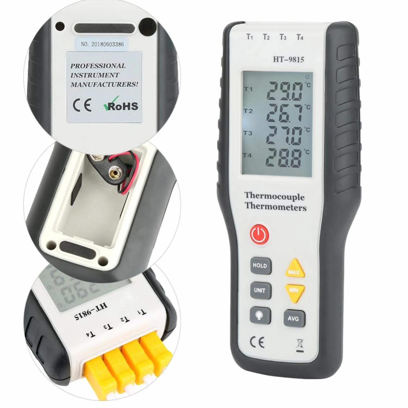 HT-9815 Elektroniczny cyfrowy termoparowy termometr 4-kanałowy Cyfrowy termoparowy termometr typu K.