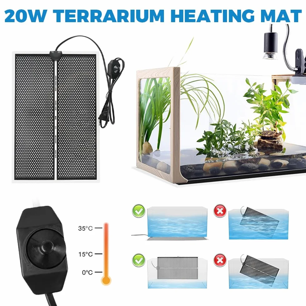 Mata grzewcza z gadami, 20 W, regulowana mata grzewcza dla gadów, mata grzewcza, terrarium dla żółwia, węża, jaszczurki, gekon (42 x 28 cm)