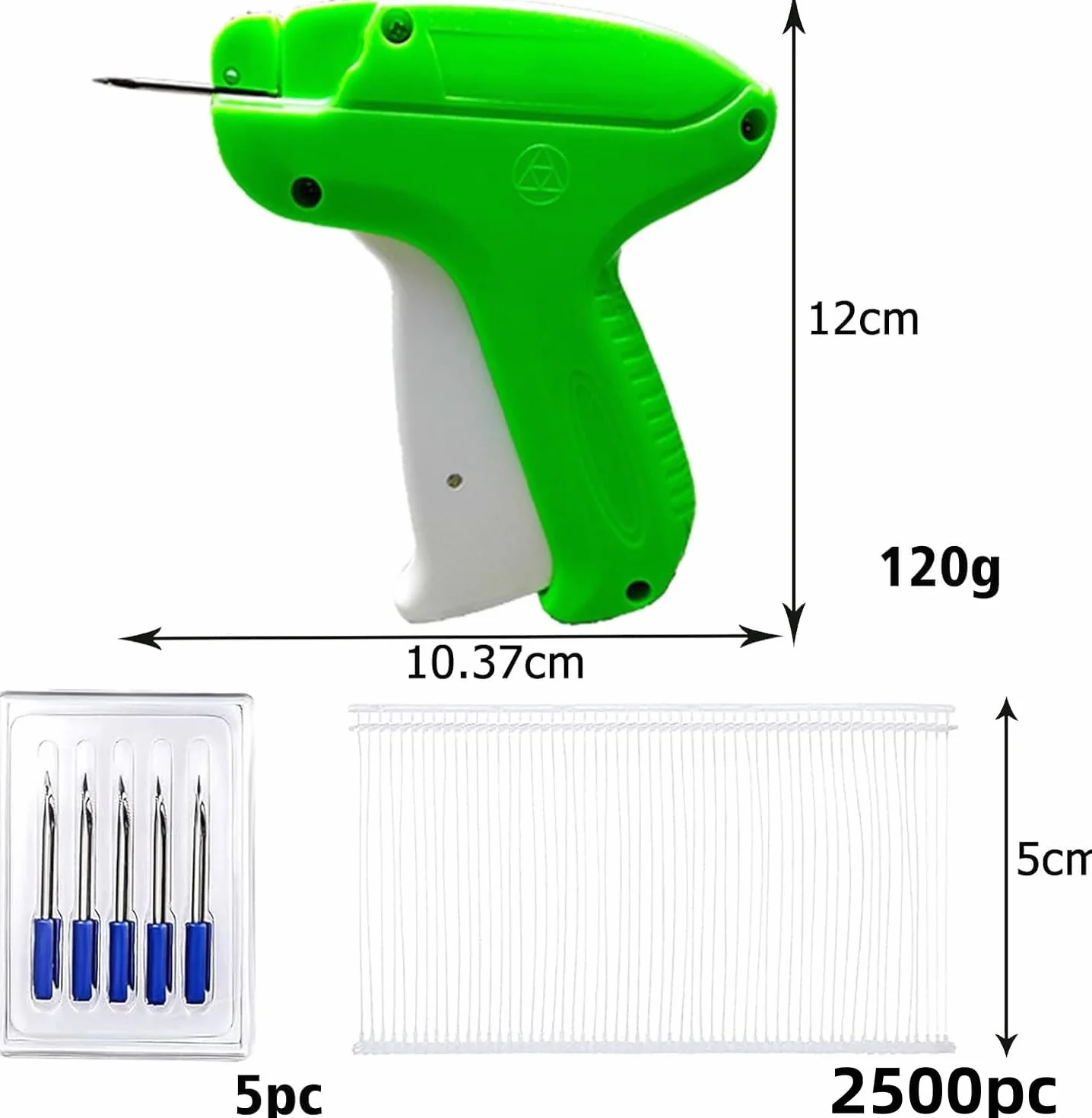 Pistolet do strzelania do kart i cen, z 5 zapasowymi igłami i 5 cm długości 2500 nitek łopatkowych na ubrania, etykieta na kapelusz, etykieta sklepów, cena