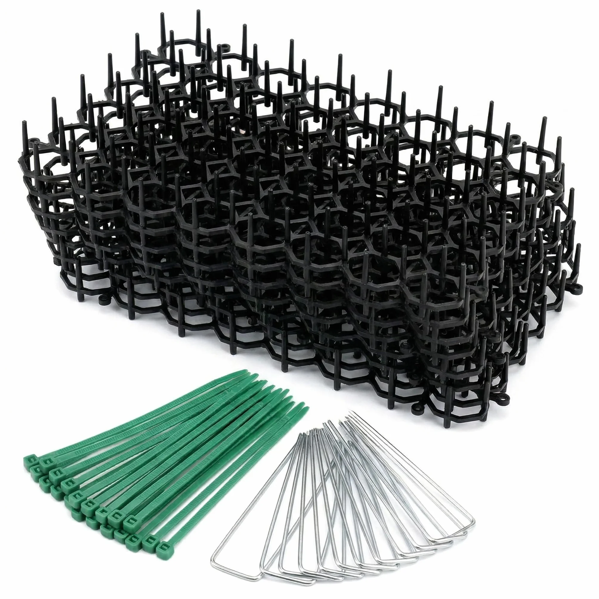 QWORK® Zestaw 12 mat odstraszających koty z kołkami i krawatami - 15 cm x 20 cm - Cierniowa siatka barierowa dla zwierząt do pokojowego odstraszania kotów i innych zwierząt