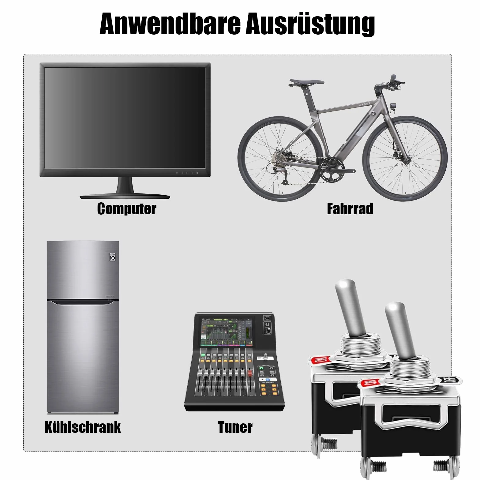 Powice 2 x przełącznik dźwigienkowy 12 V/10 A z czerwonym pokrowcem ochronnym, 2-biegunowy przełącznik 12 V, zapobiega przypadkowemu uruchomieniu, przełącznik 12 V/230 V, nadaje się do montażu w domu
