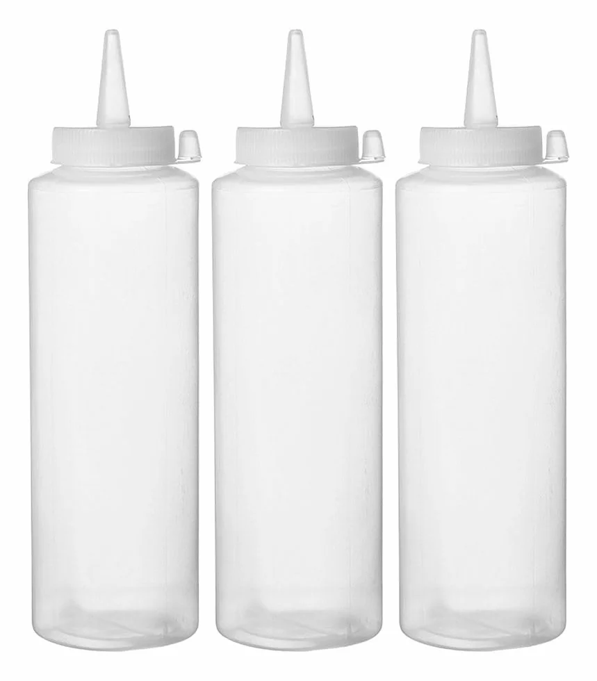 HENDI Dyspensery do sosów, 3 sztuki, 350 ml, szczelna, wielokrotnego użytku, do ketchupu, musztardy, oliwy z oliwek, butelka wyciskana, ø55x(H)205mm, polietylen, przezroczysta