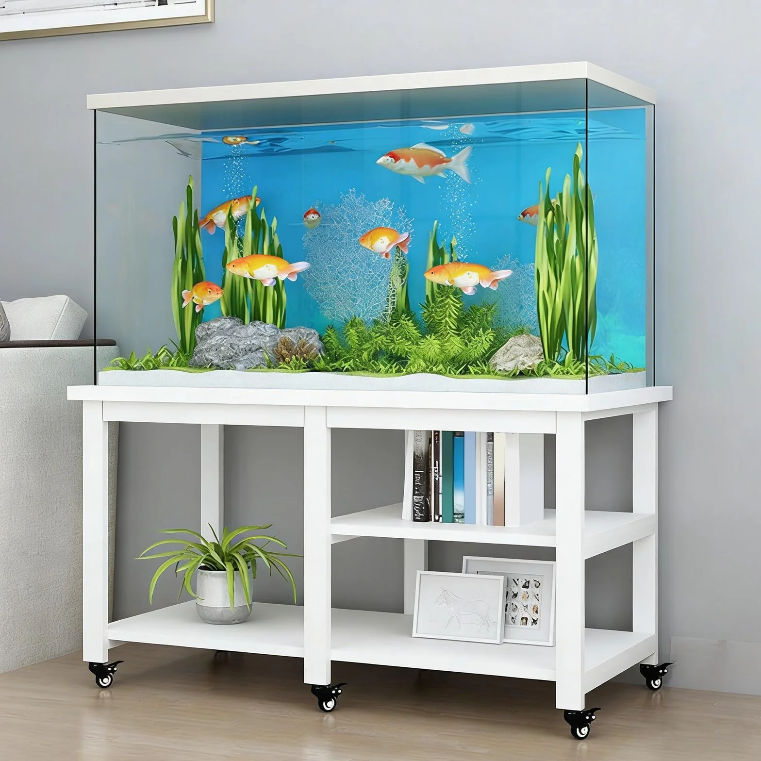Mobilny stojak do akwarium z kółkami, wytrzymała stalowa rama, akwarium i stojak na zbiornik na gady, trwała półka terrarium do potrzeb wodnych i gadów