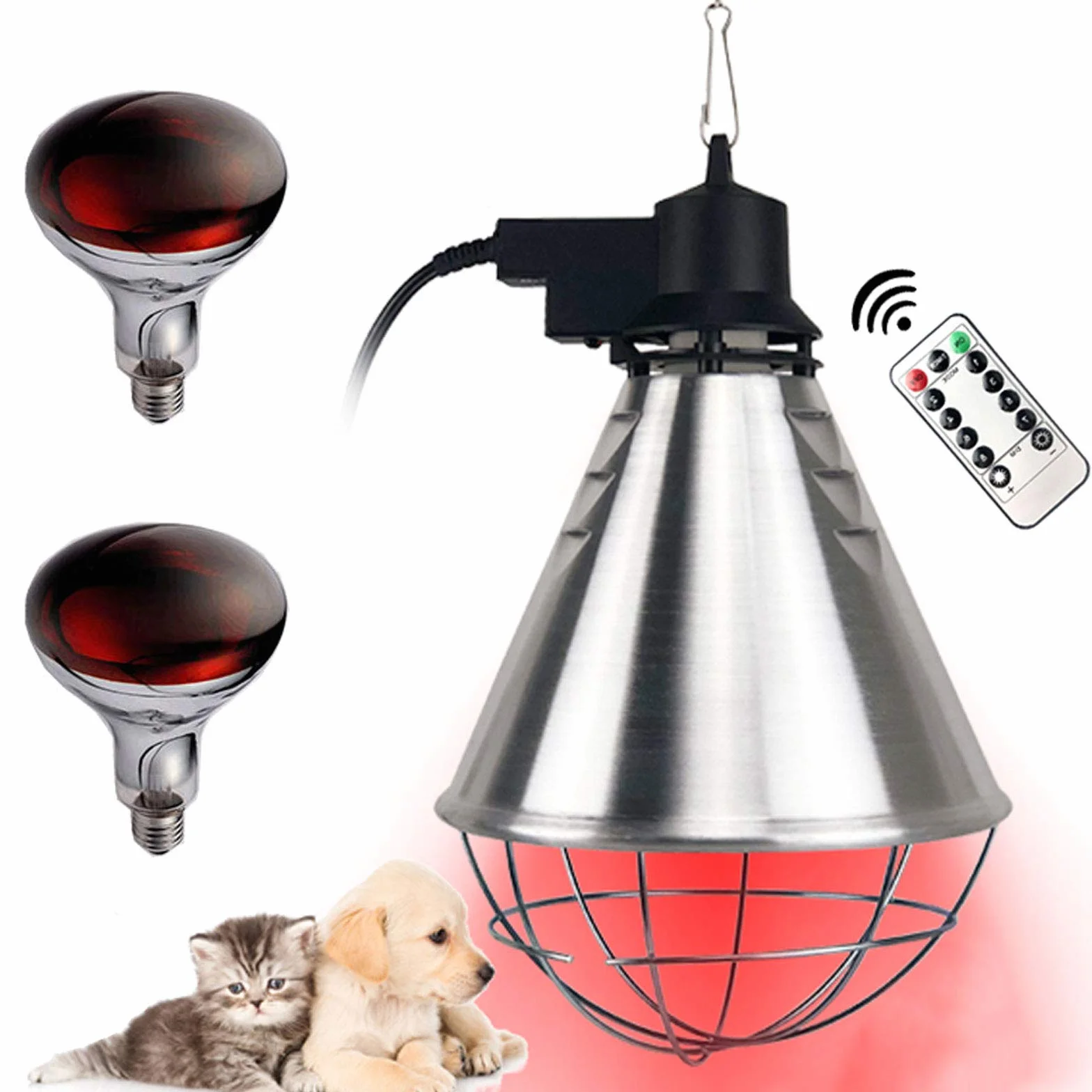 Lampa grzewcza dla zwierząt, lampa grzewcza na podczerwień dla szczeniąt, drobiu i kociąt, aluminiowy abażur, idealny do hodowli i utrzymywania ciepła