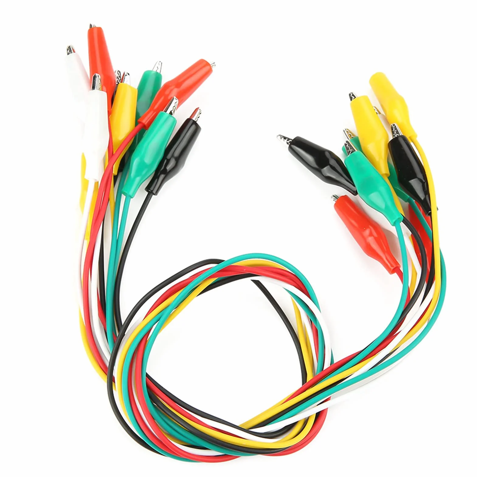 Zestaw 10 sztuk podwójnych zacisków krokodylkowych 35 mm i przewodów pomiarowych 50 cm