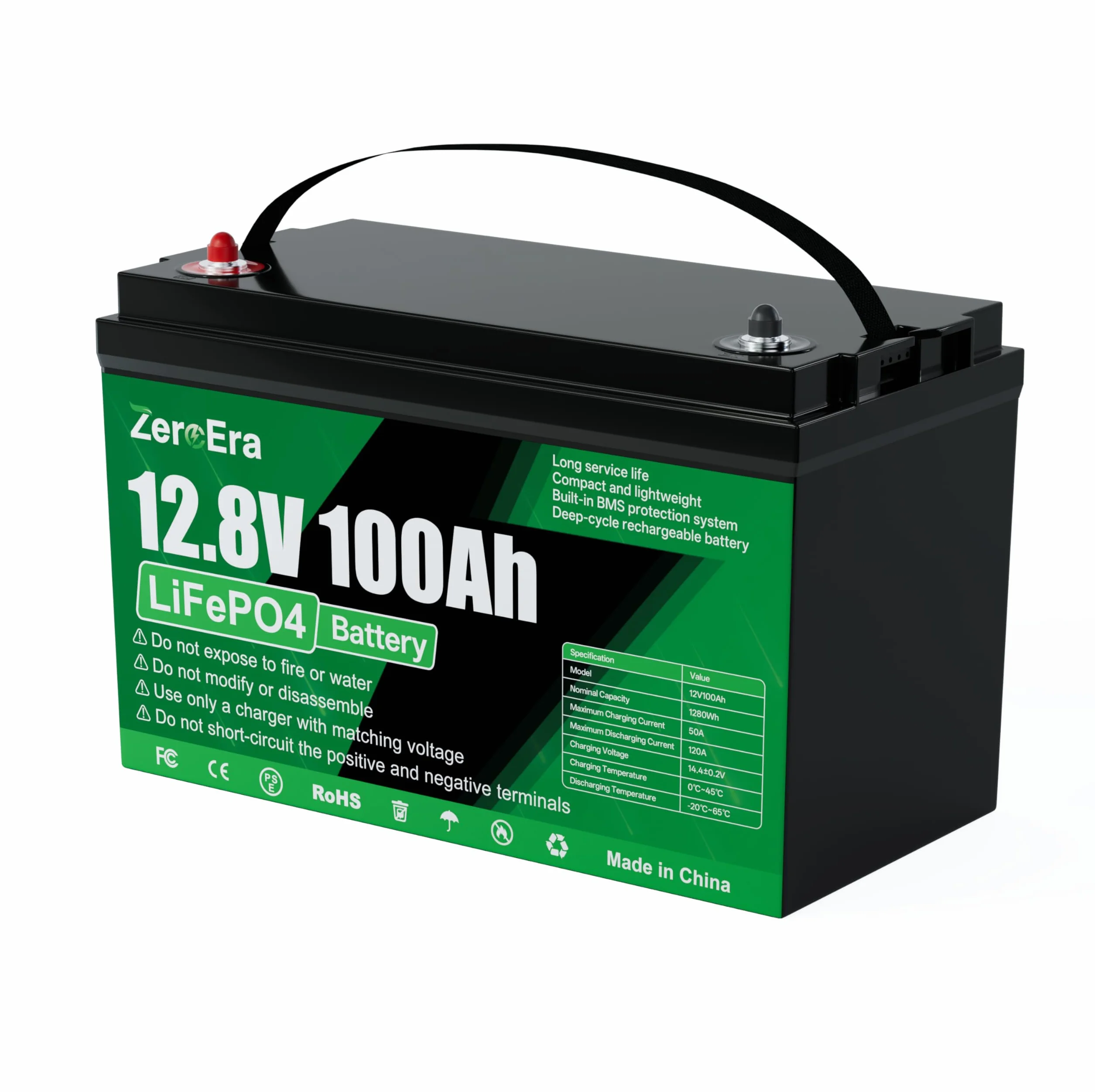 LiFePO4 bateria 12 V 100 Ah, bateria litowa 1280 Wh z ochroną przed niską temperaturą BMS 1000 A, głęboki cykl 10000-15000, obsługuje przełączanie szeregowe/równoległe do przechowywania w gospodarstwie domowym, morski (1 x 12 V 100 AH)