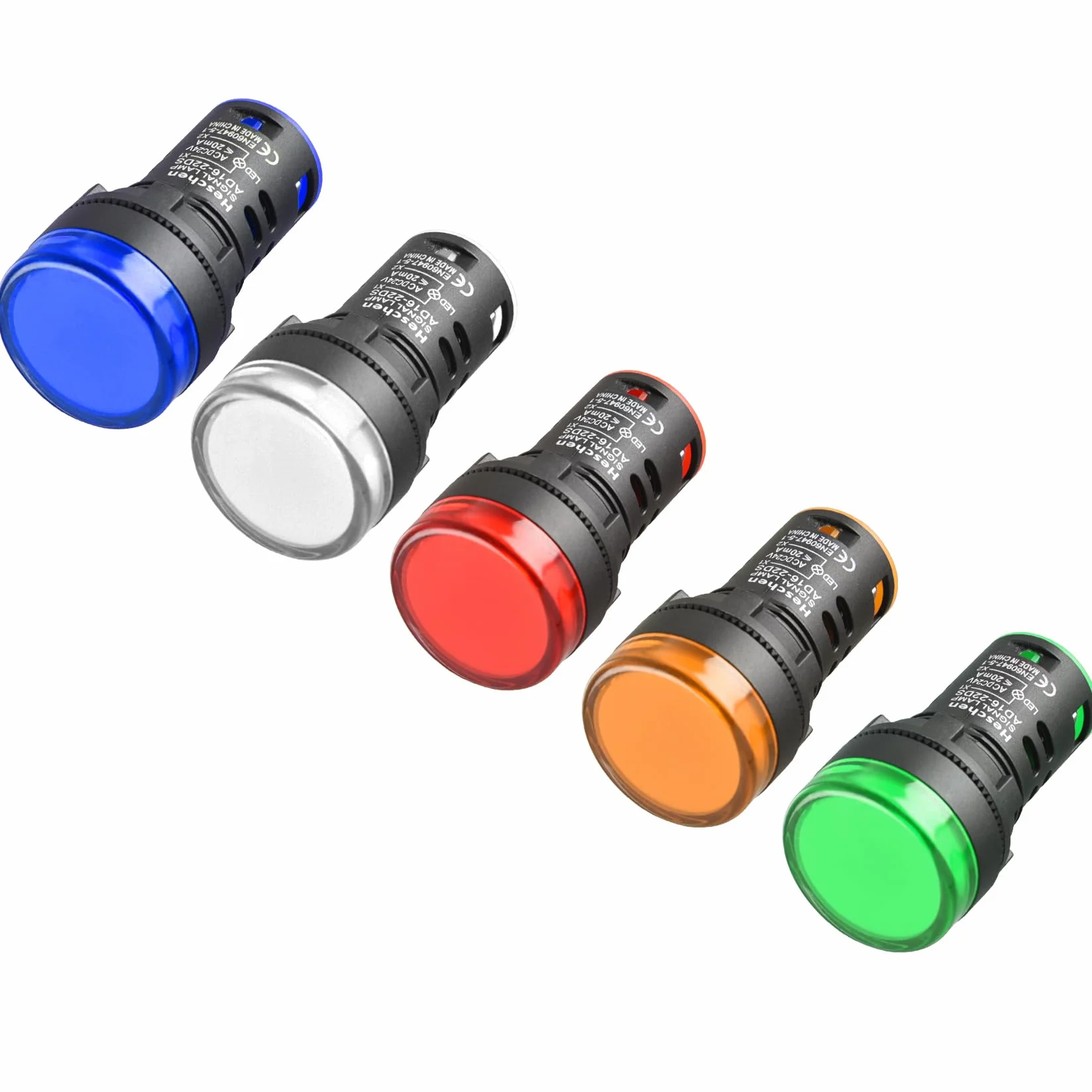 Heschen AD16-22D/S kontrolka LED 22 mm 24 V DC 20 mA 5 szt czerwony zielony żółty niebieski biały