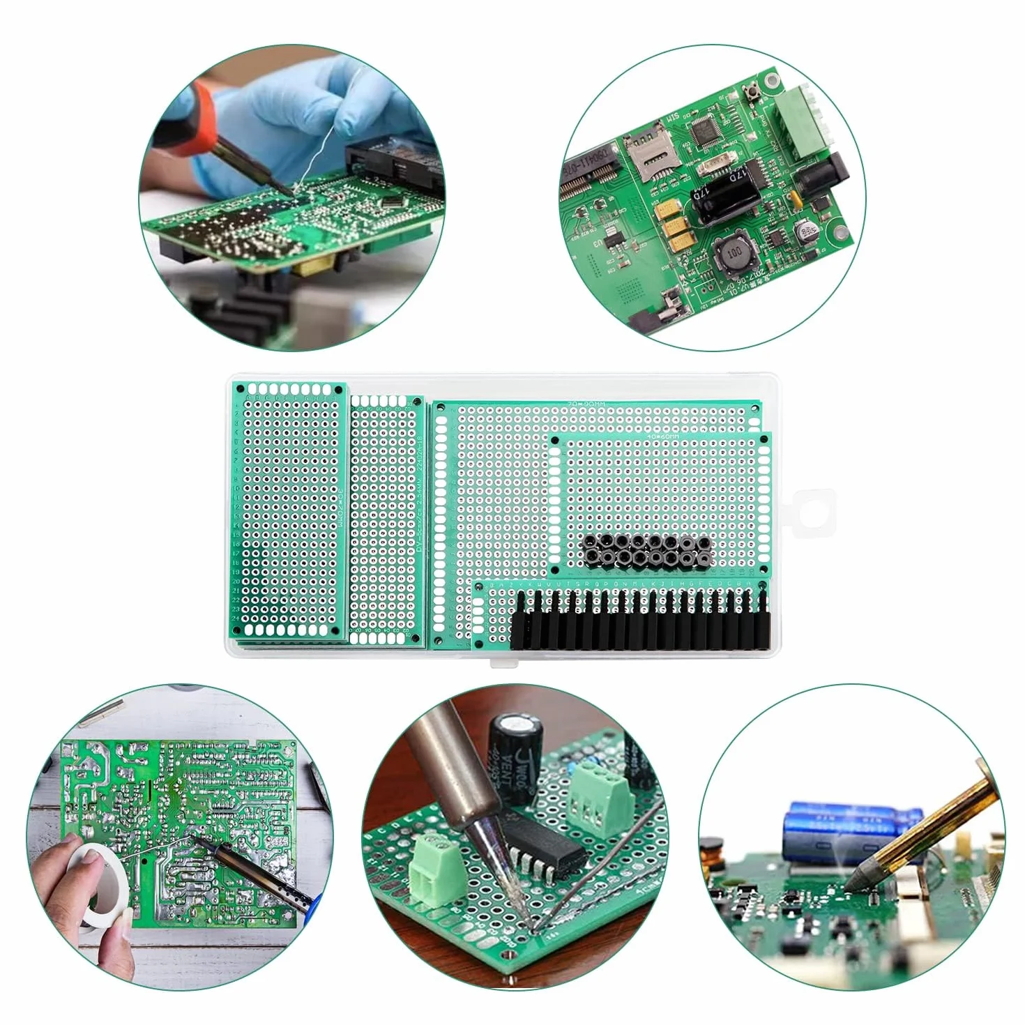 HUAZIZ 68 sztuk PCB Board Kits, 16 sztuk dwustronnych kart prototypowych płytek drukowanych, 16 sztuk męskich i żeńskich 40 pinów, 16 sztuk zacisków śrubowych 2P/3P, 20 sztuk nylonowych kolumn