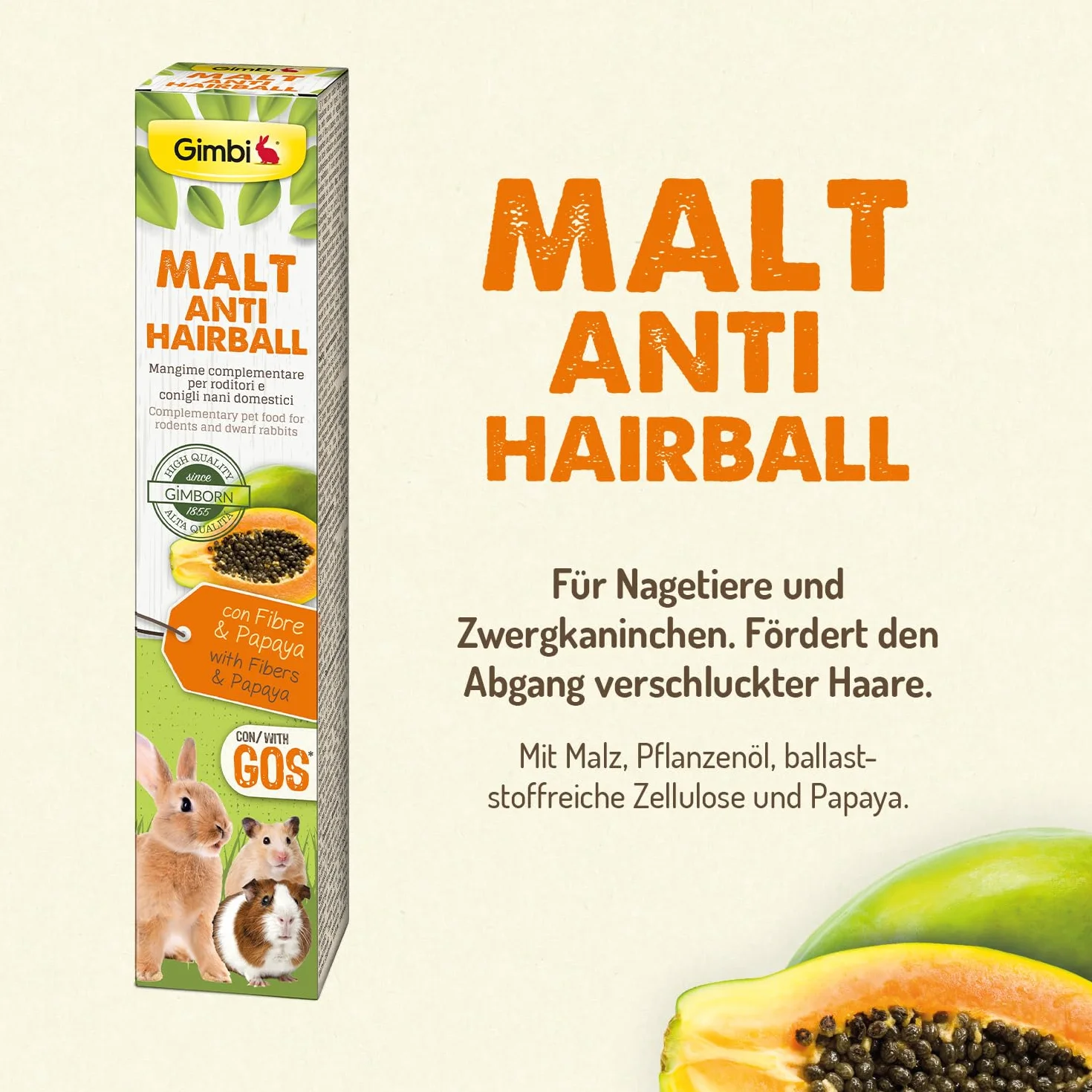Gimbi Malt Anti-Hairball pasta - Zdrowy smakołyk dla gryzoni ze słodem i błonnikiem dla wspomagania trawienia - 1 tubka (1 x 50 g)