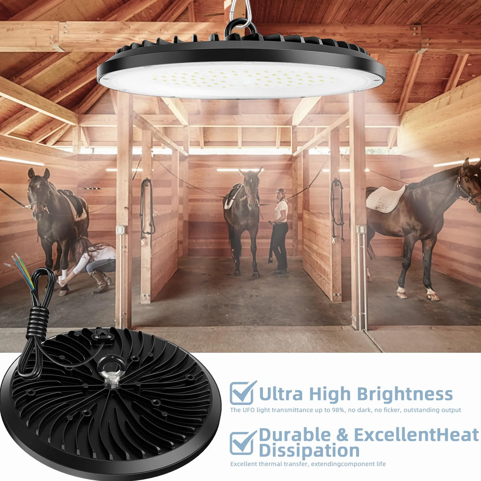 100W UFO LED High Bay Light, 15000 lm, 6000K zimna biel UFO LED lampa warsztatowa, wodoodporna lampa IP65, odpowiednia do fabryk, garaży i magazynów (1 opakowanie, 100 W)