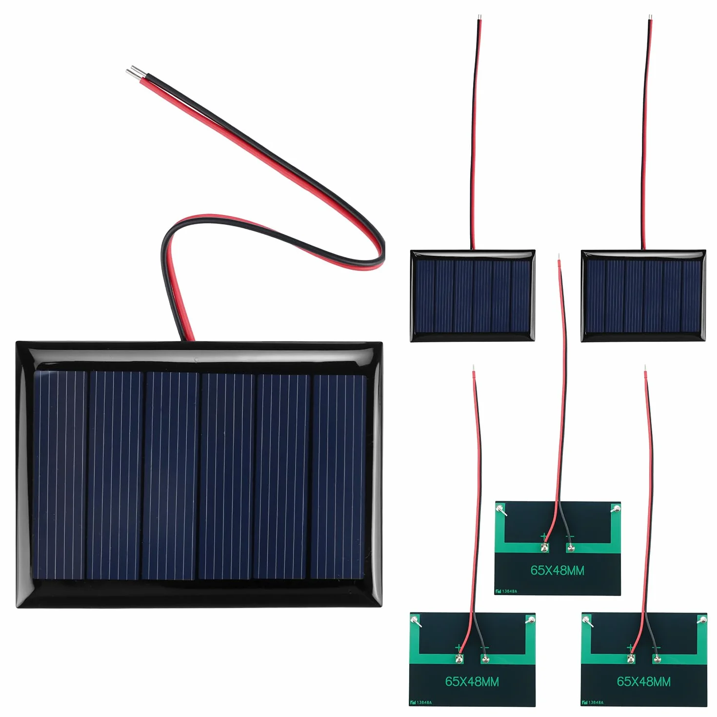 QWORK Zestaw 6 paneli słonecznych Micro Mini 3 V 0,3 W 80 mA z kablem 15 cm, 65 x 48 mm - kompaktowy i wydajny do projektów DIY i elektroniki