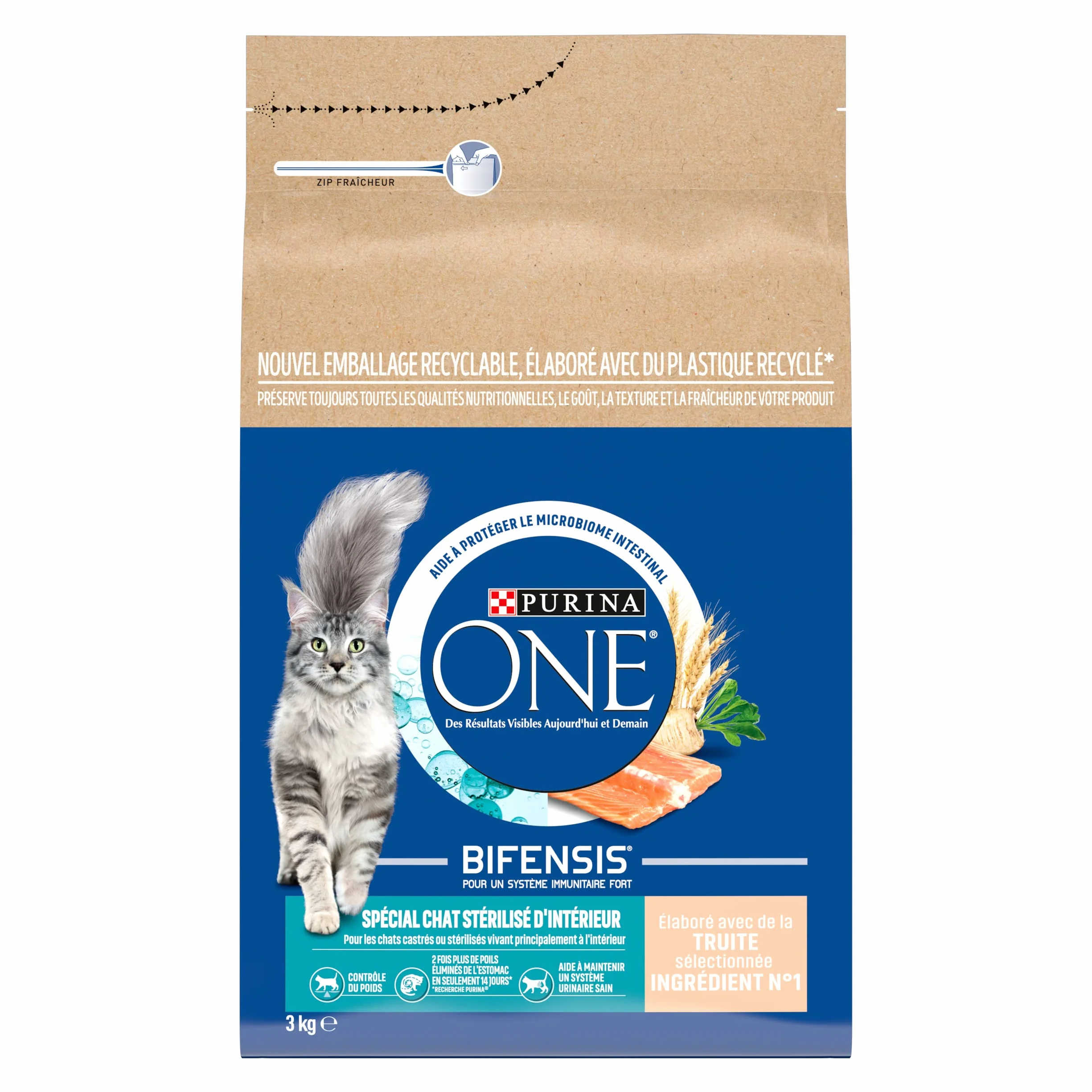 PURINA ONE® Specjalny sterylizowany kot domowy, pstrąg i pełnoziarnisty - 3kg - karma dla dorosłych kotów