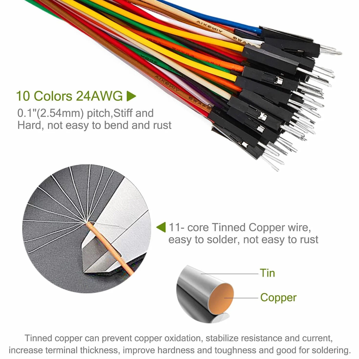 GTIWUNG 100 sztuk Jumper Wire mostki wtykowe do Arduino Breadboard, płytka wtykowa, 20 cm męski kabel, mostki 24AWG, 10 kolorów