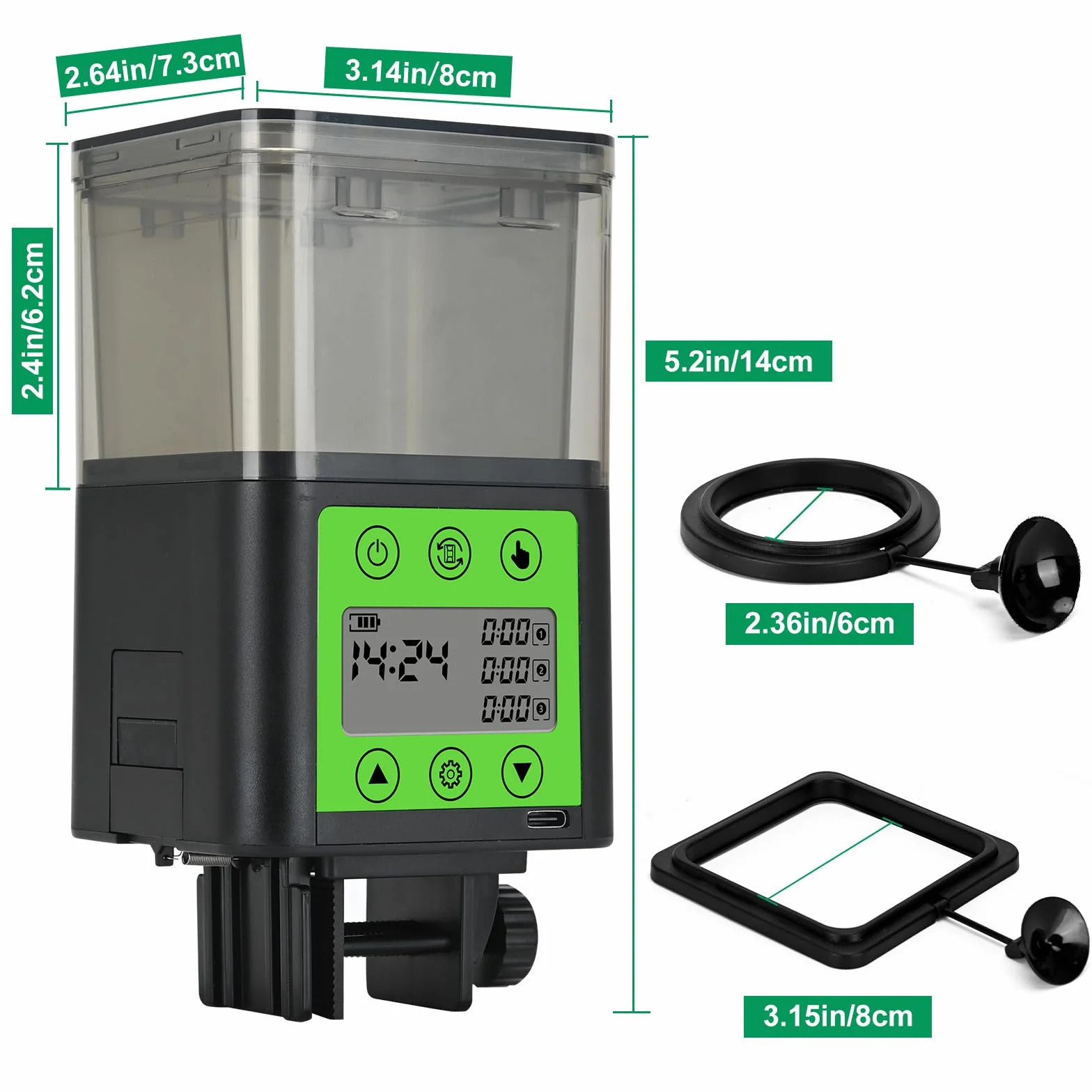 Lychee Automatyczny dozownik karmy dla ryb, ładowany przez USB, 320 ml, elektryczny dozownik karmy z timerem, wyświetlacz LCD, odporny na wilgoć