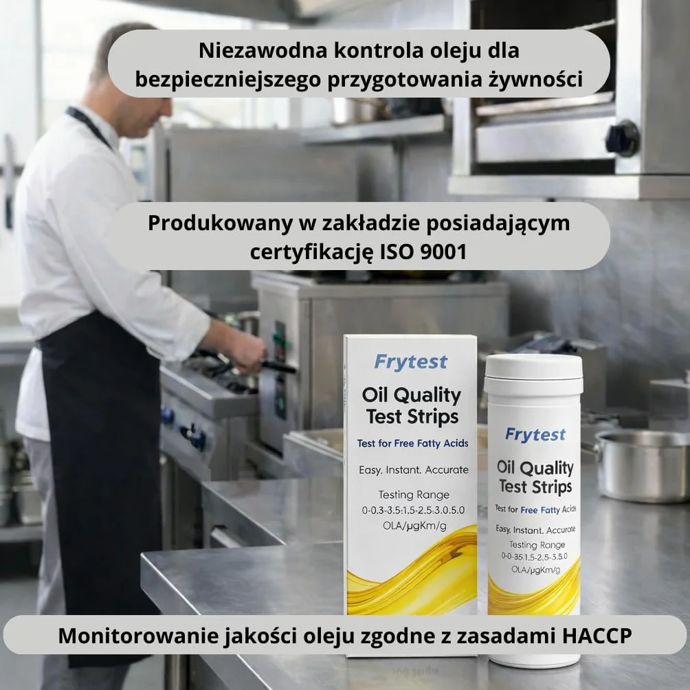 Paski Testowe Oleju do Frytury FFA – Kontrola Jakości Oleju do Gastronomii i Kuchni – HACCP – 100 Pasków – Produkcja Certyfikowana ISO 9001