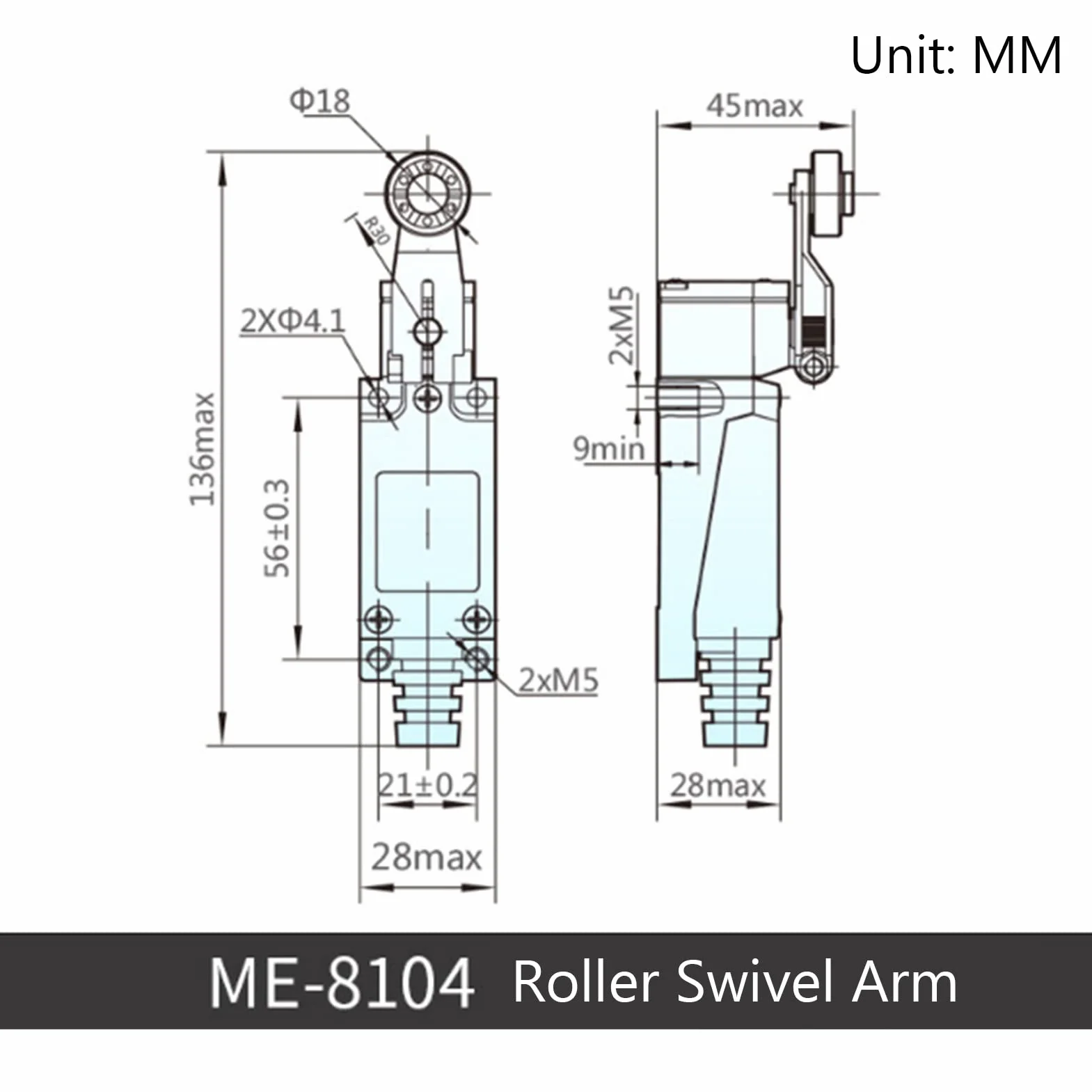 ME-8104 wyłącznik krańcowy 250V AC 115V DC mikroprzełącznik regulowana dźwignia rolkowa 50~60Hz