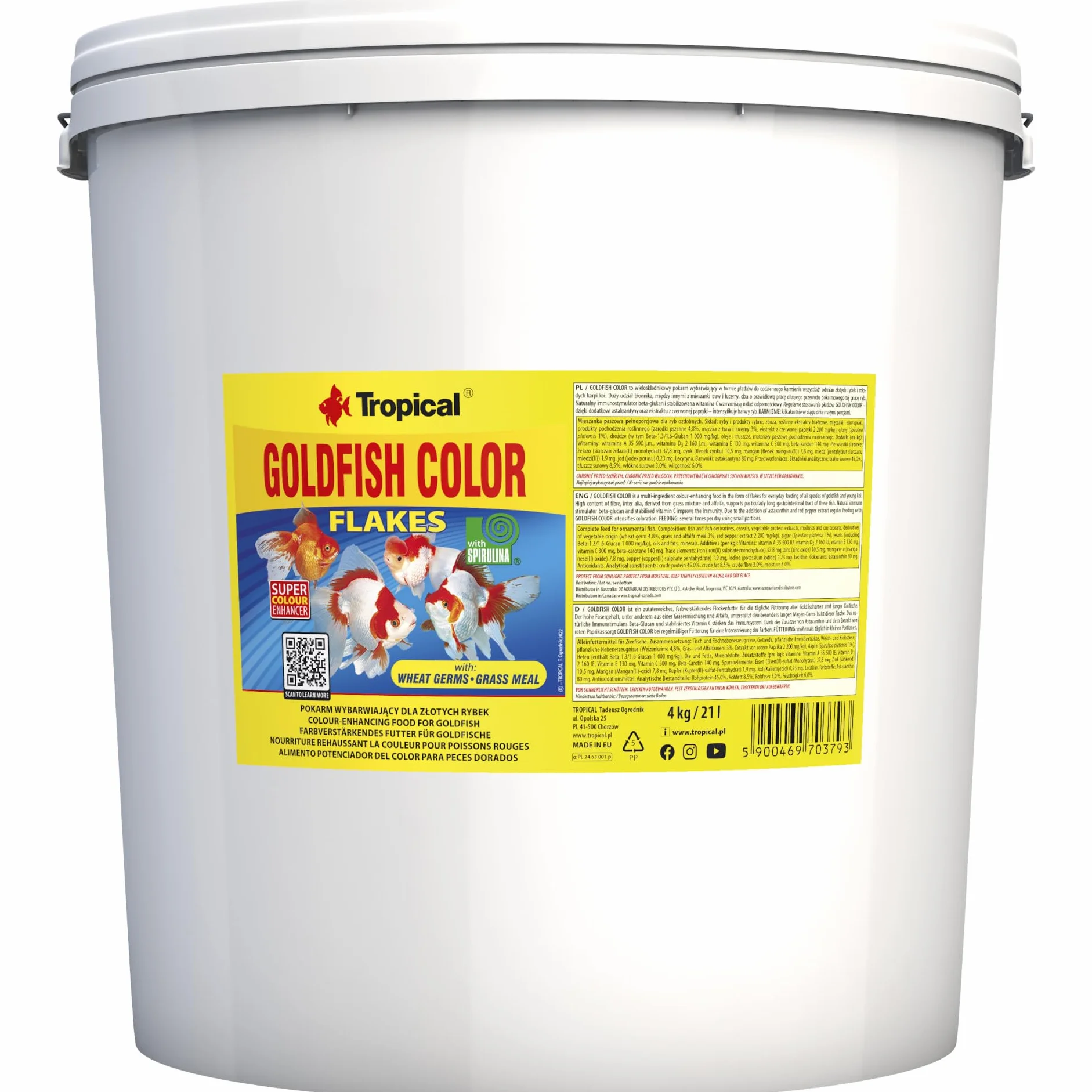Pokarm wybarwiający dla złotych rybek w płatkach GOLDFISH COLOR 21L / 4kg
