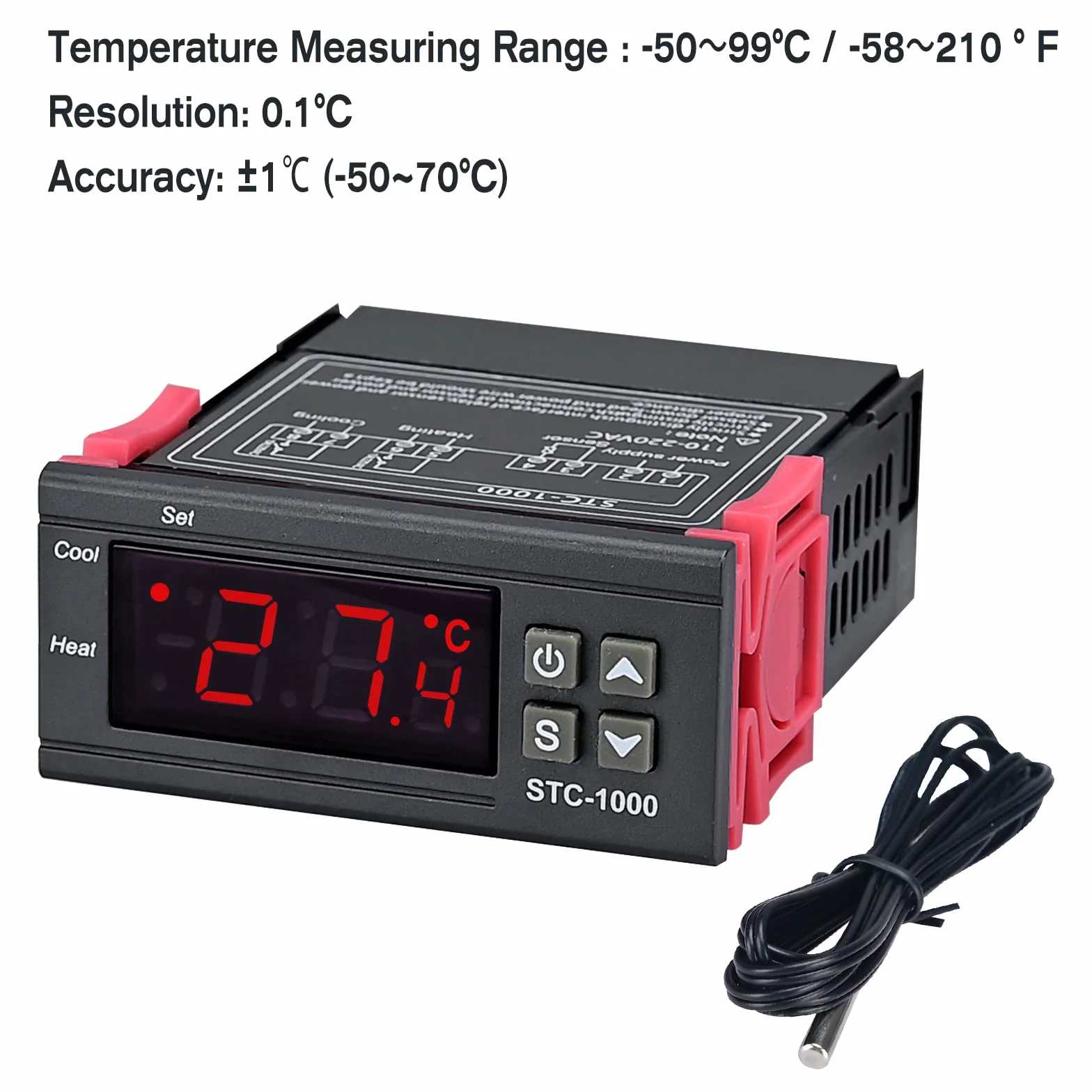 STC-1000 cyfrowy regulator temperatury Celsjusza termostat AC 110-220 V regulator chłodzenia / w sonda czujnika NTC 3 stopy