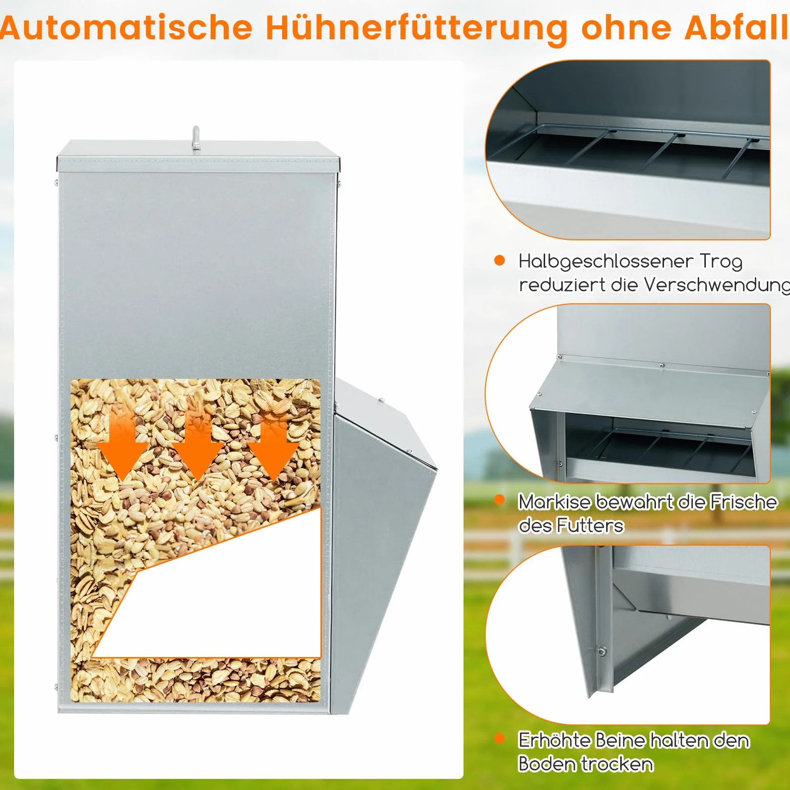 COSTWAY Automatyczny karmnik dla kur 22 kg z ocynkowanego metalu srebrny