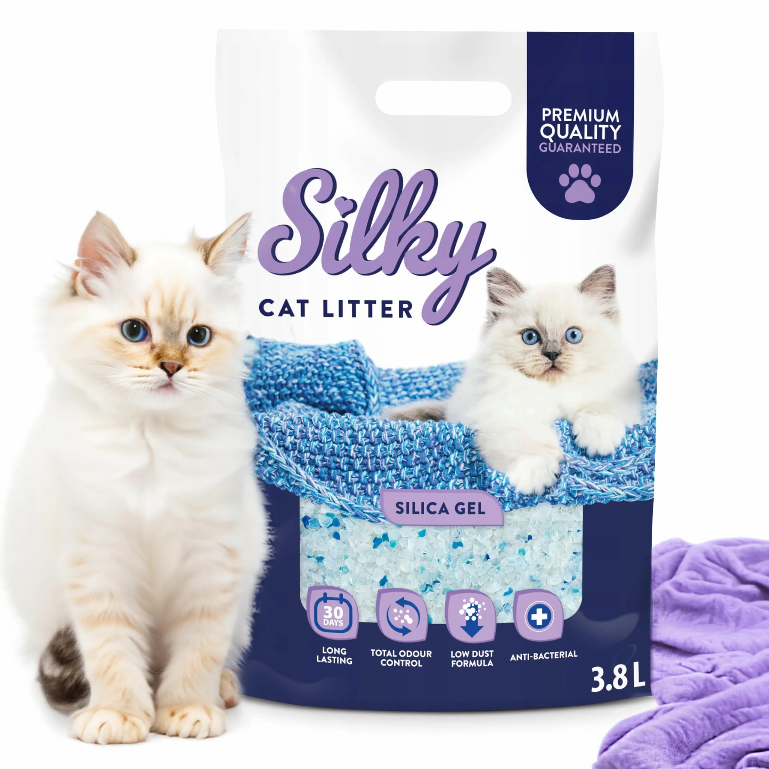 Żwirek silikonowy dla kota bezpyłowy SILKY 3,8l zestaw 2 szt.