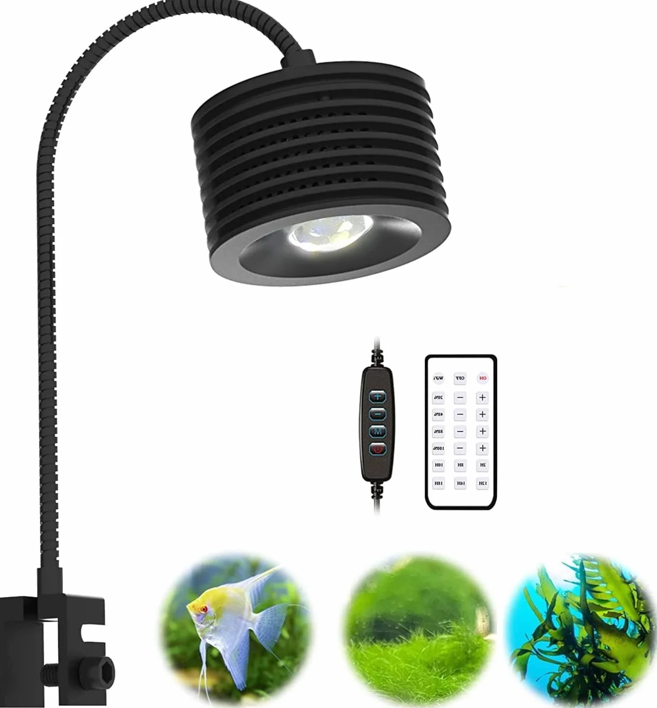 Lominie Oświetlenie akwarium, nano 6500 K, ściemniana lampa basenowa z łabędzią szyją, pełne spektrum, wielofunkcyjna lampa zaciskowa LED, do akwarium słodkowodnego