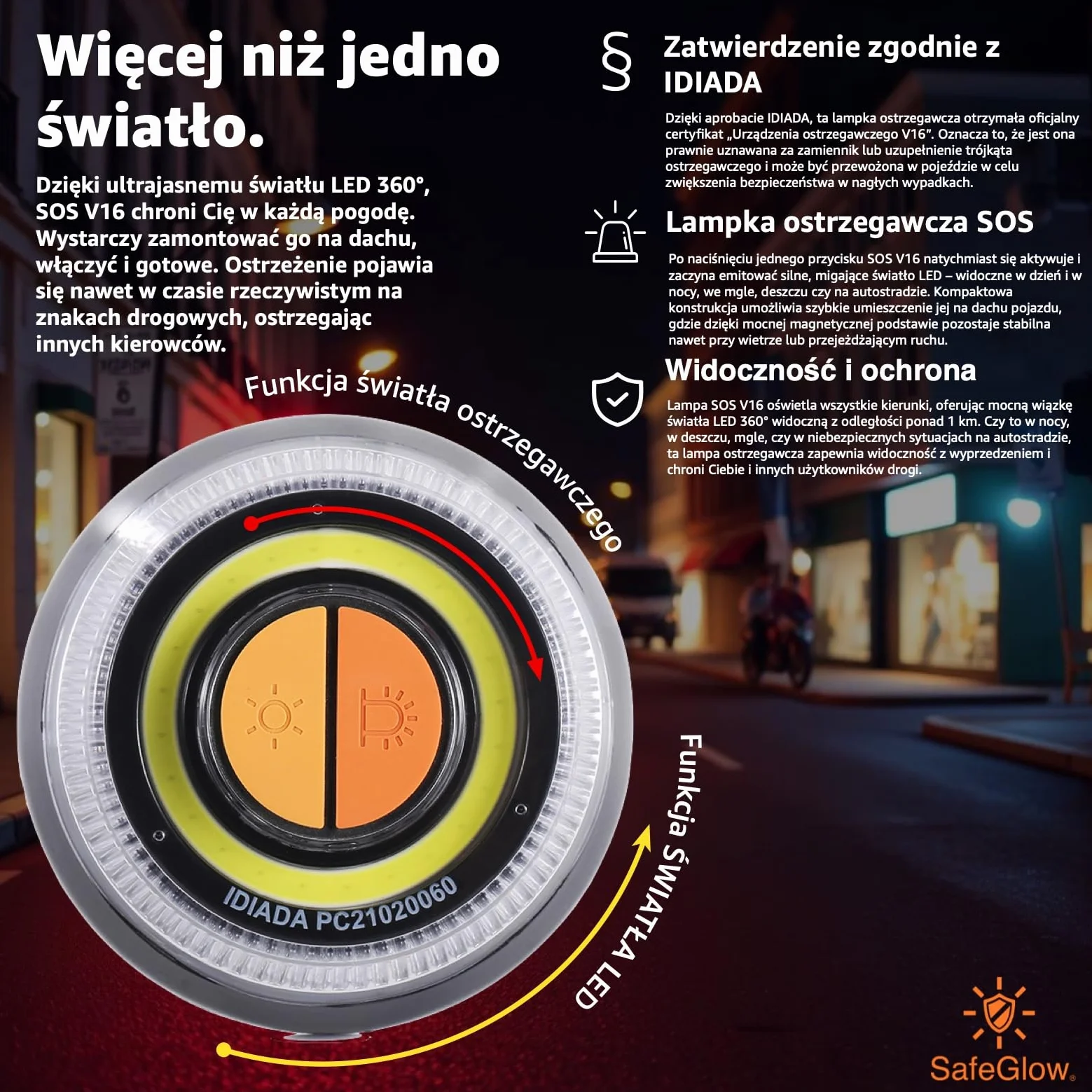 Lampa ostrzegawcza V16 2026 z homologacją IDIADA nr PC21020060 – Trójkąt ostrzegawczy – Trójkąt awaryjny – Aprobata UE – Do samochodów i motocykli