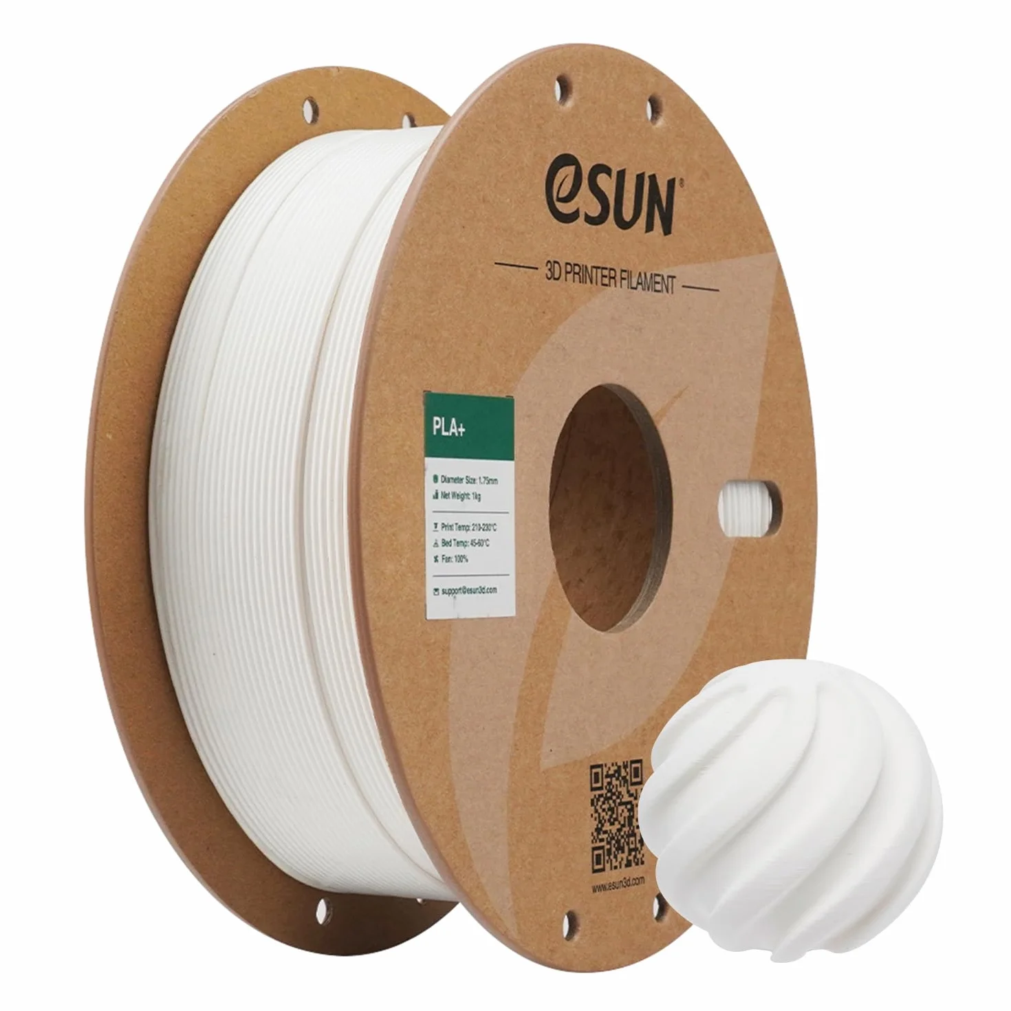 eSUN PLA+ Filament 1,75 mm, większa rezystancja filament PLA Plus do drukarek 3D, dokładność wymiarowa +/- 0,03 mm, szpula 1 kg (2,2 LBS) do drukarek 3D, mleczna biel