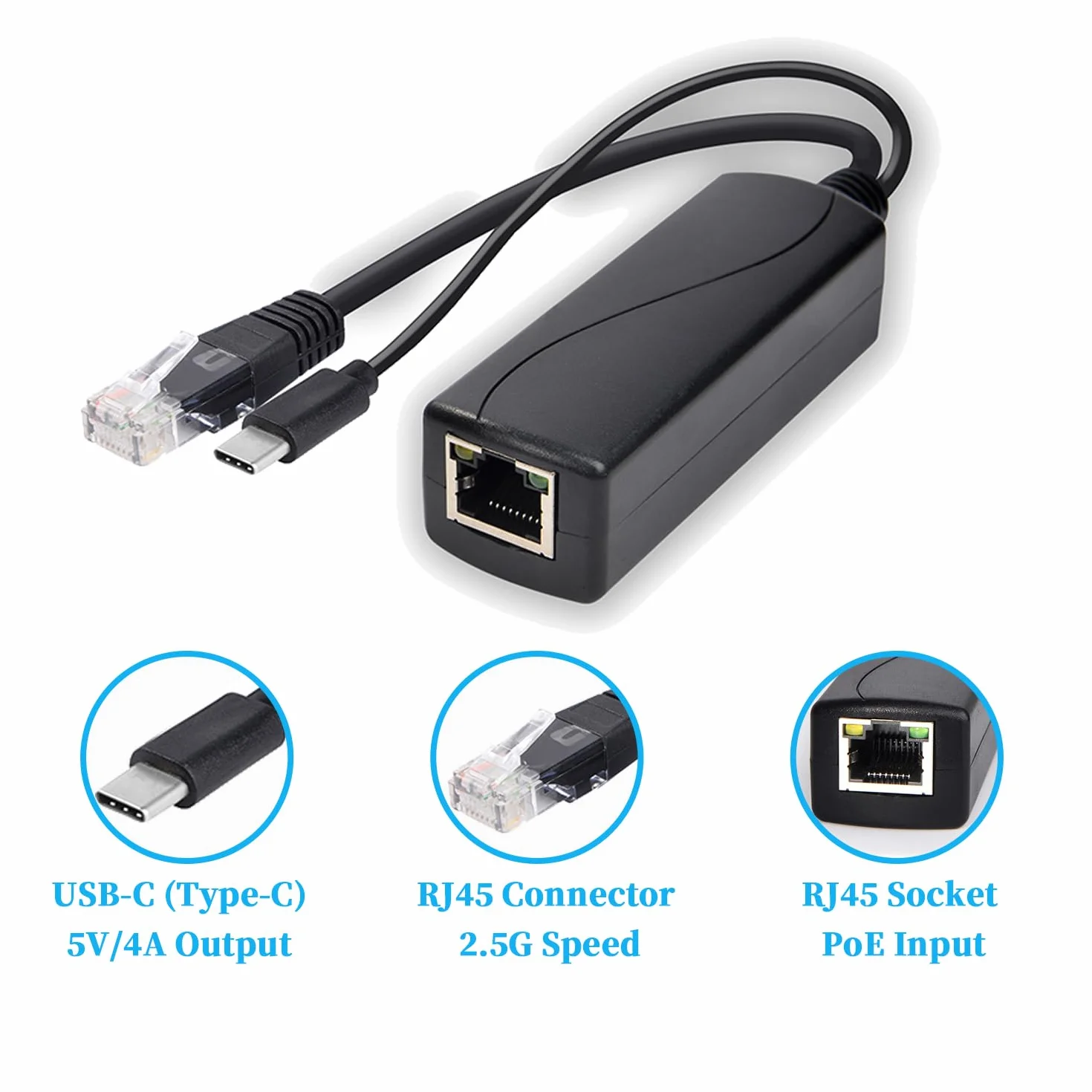 Rozdzielacz PoE 2,5 G USB-C 5 V/4 A 20 W 48 V IEEE802.3af/at