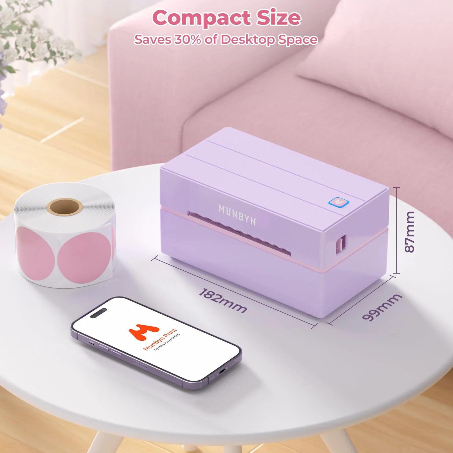 Drukarka Etykiet MUNBYN DHL (Bluetooth), Drukarka Etykiet Wysyłkowych 4x6, Termiczna Drukarka Etykiet dla Shopify, Zalando, Allegro, Etsy, DPD, UPS, w Zestawie 25 Etykiet, ITPP130B (Fioletowa)